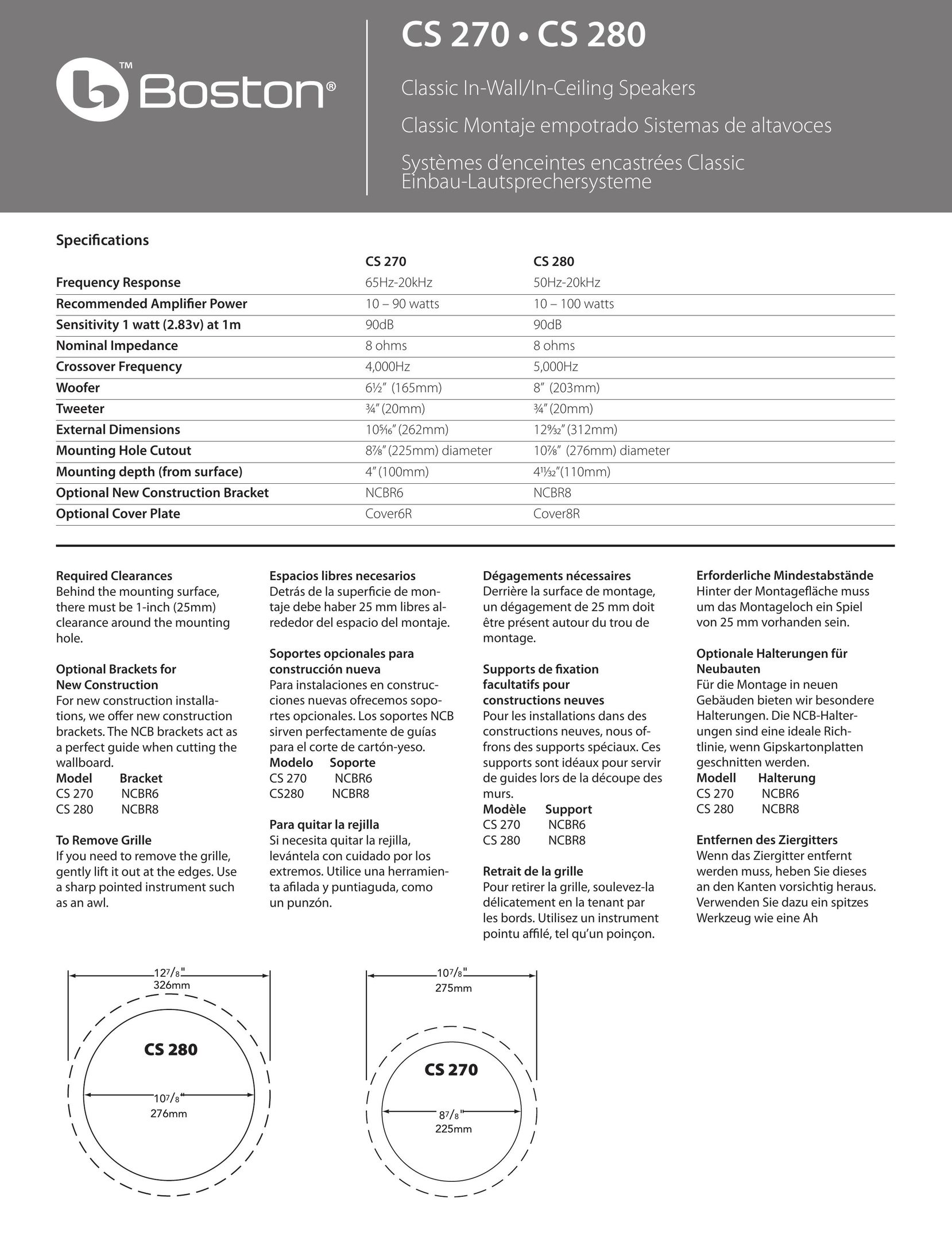 Boston Acoustics CS 280 8"" Speaker User Manual