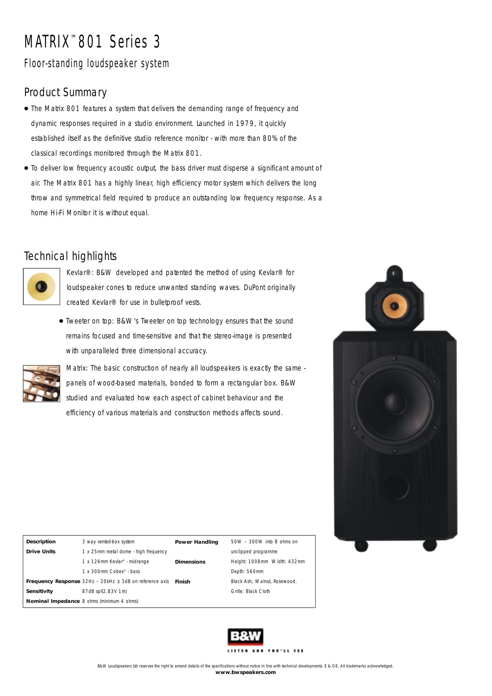 Bowers & Wilkins 801 Series 3 Speaker User Manual