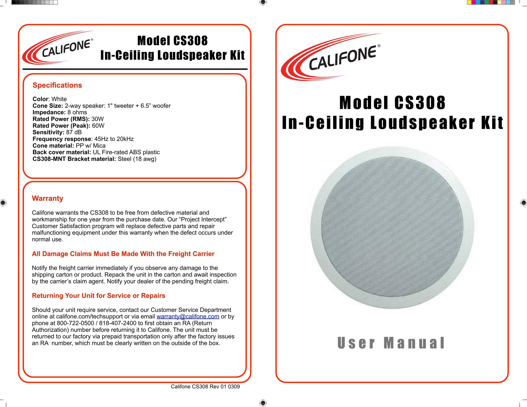 Califone CS308 Speaker User Manual