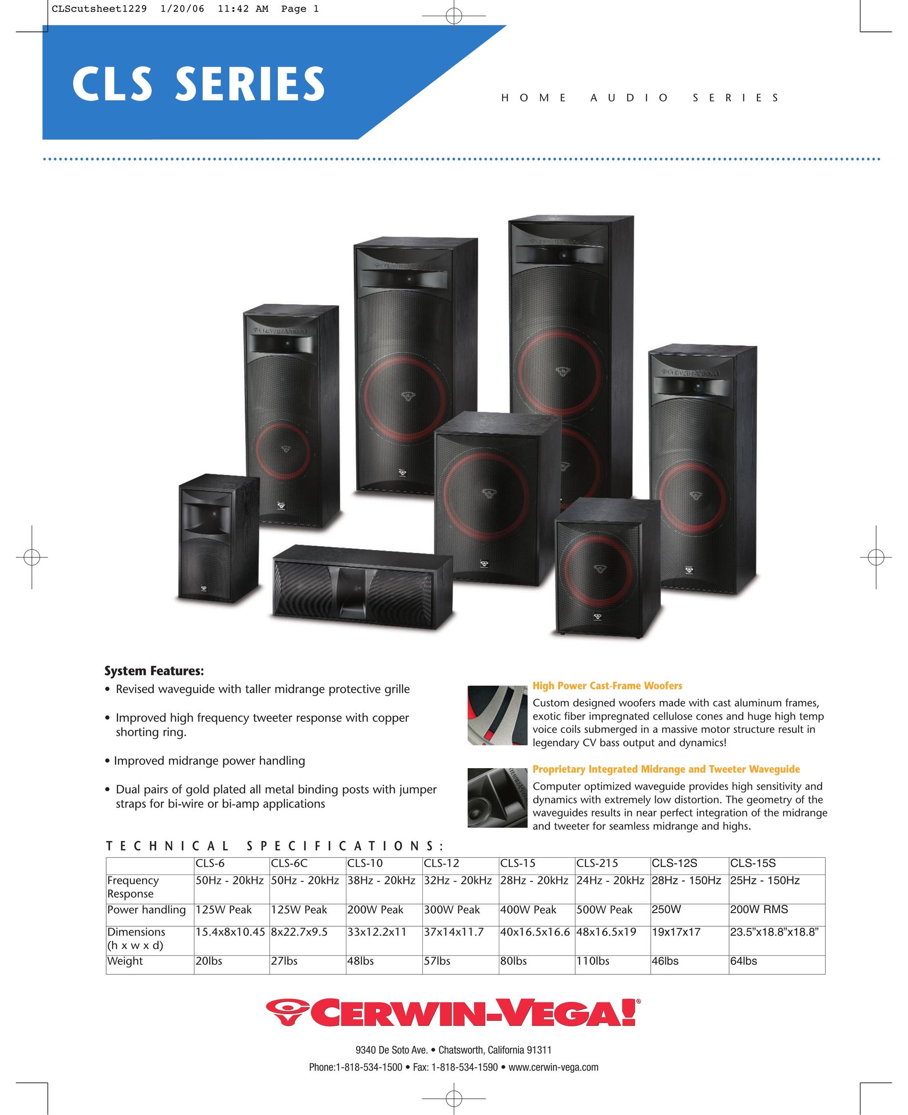 Cerwin-Vega CLS-15S Speaker User Manual