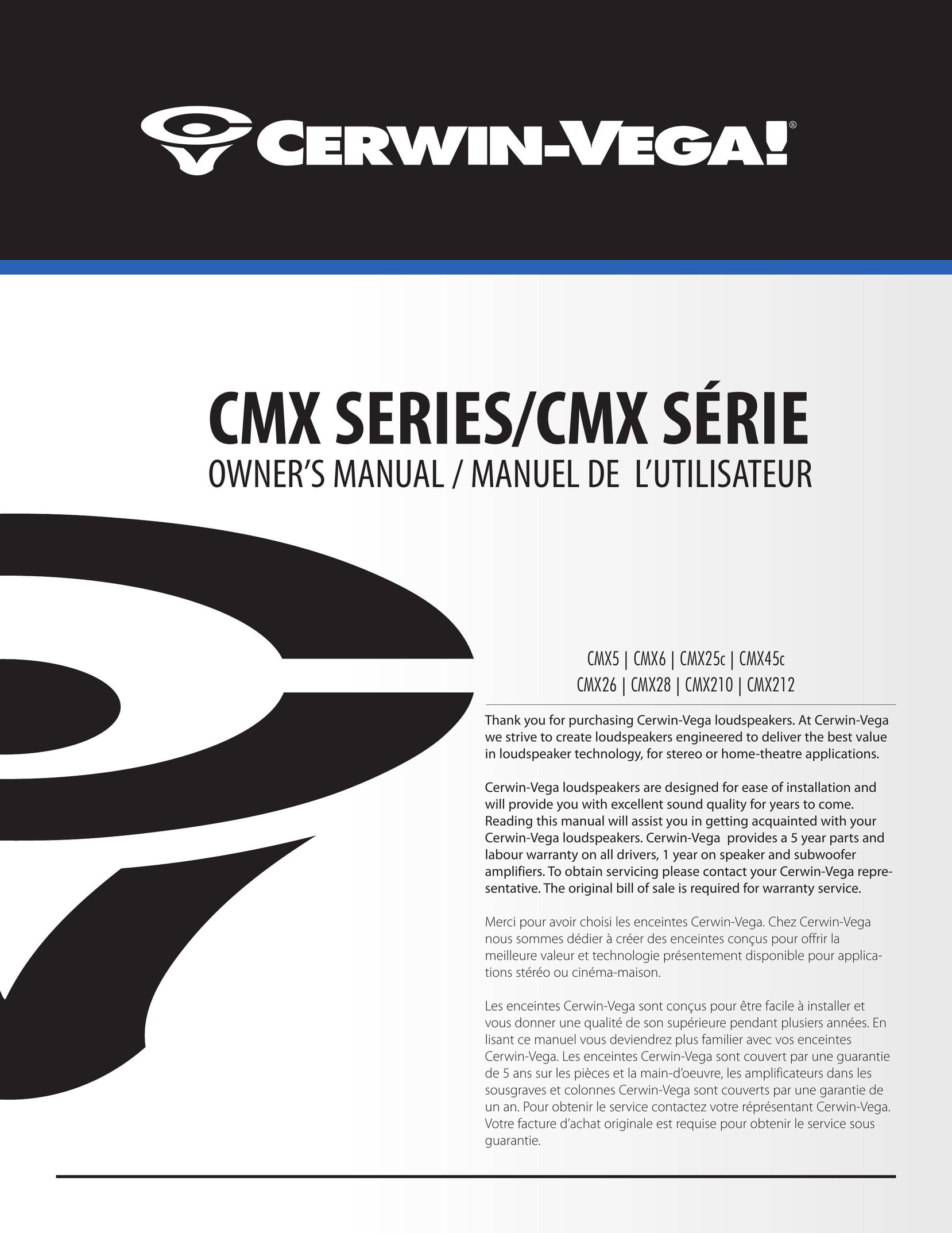 Cerwin-Vega CMX212 Speaker User Manual
