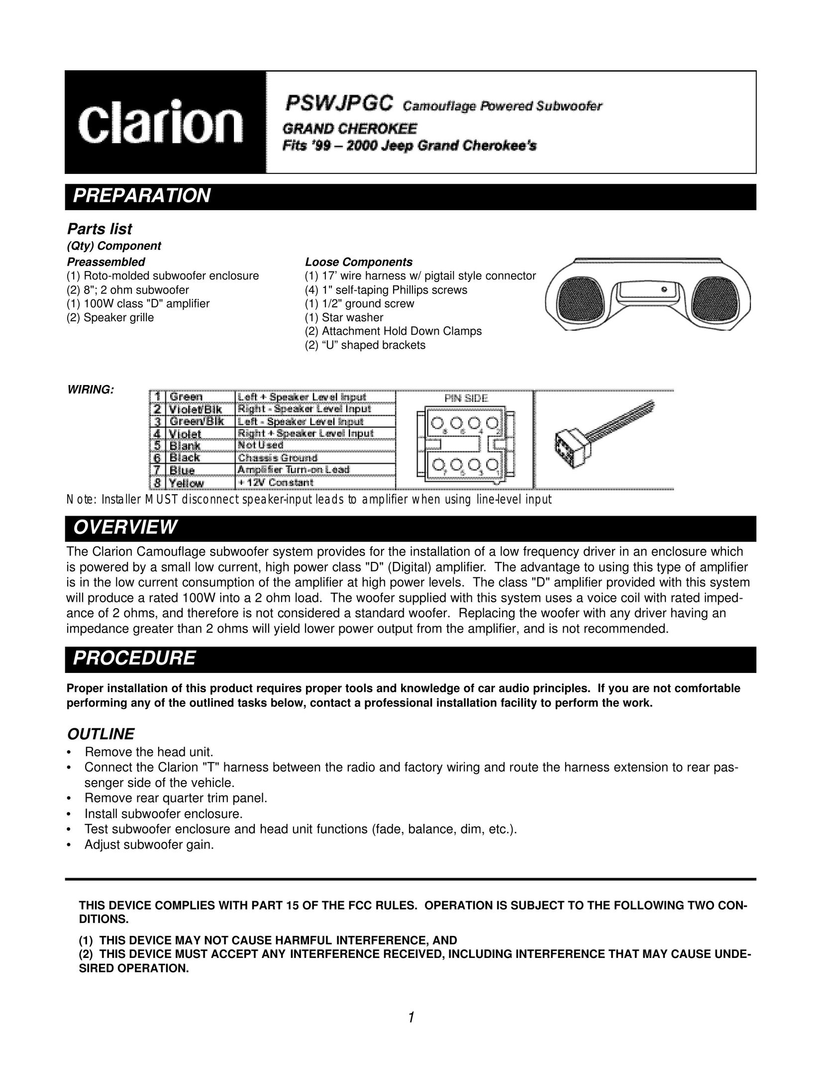 Clarion PSWJPGC Speaker User Manual