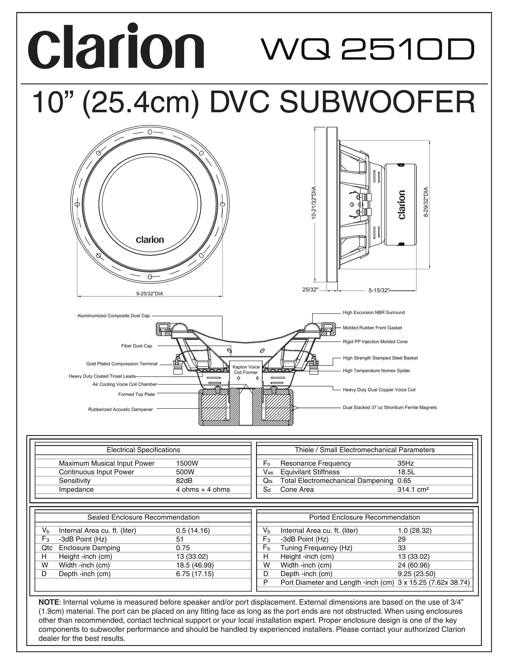 Clarion WQ2510D Speaker User Manual