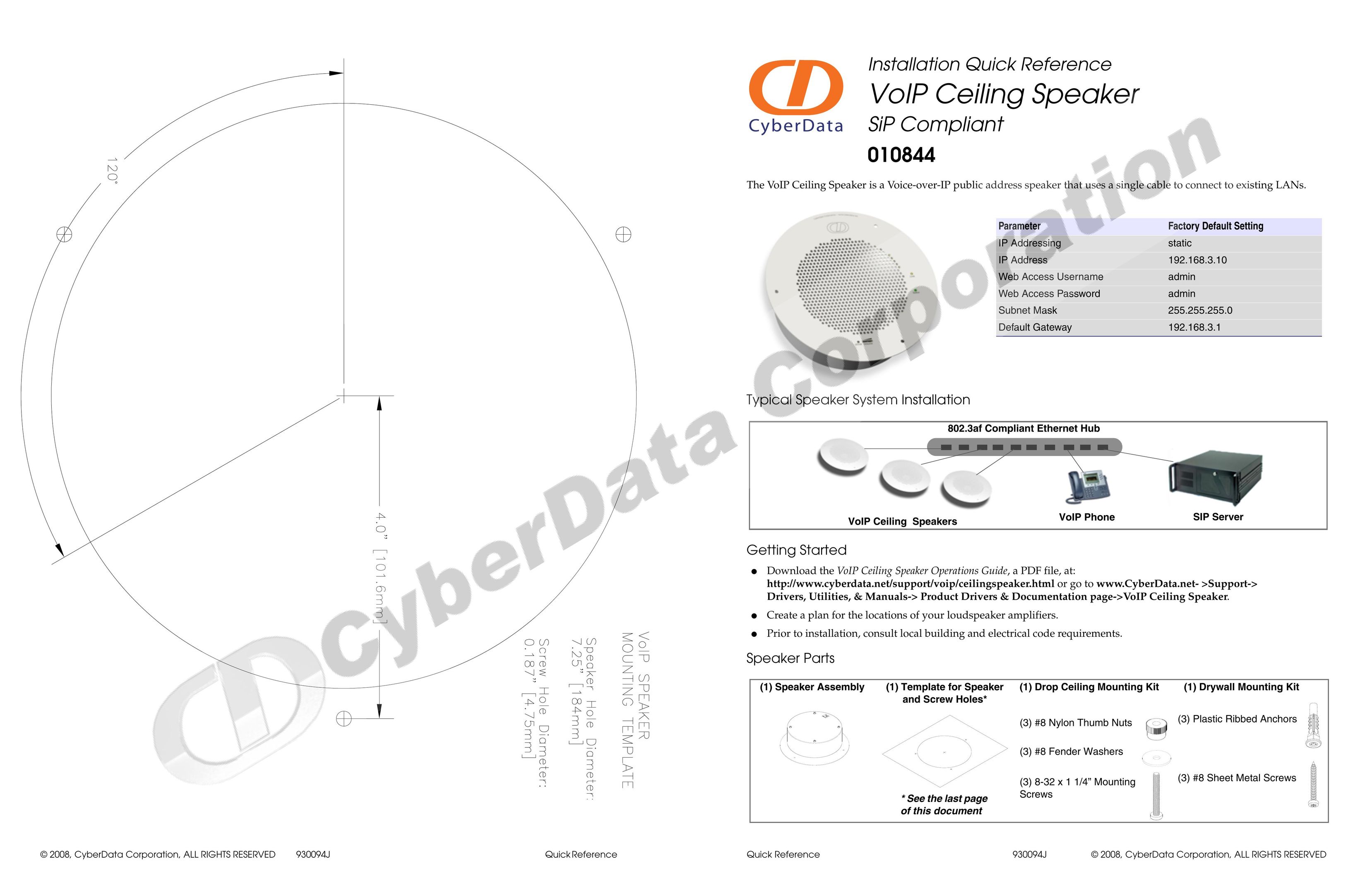 CyberData 010844 Speaker User Manual