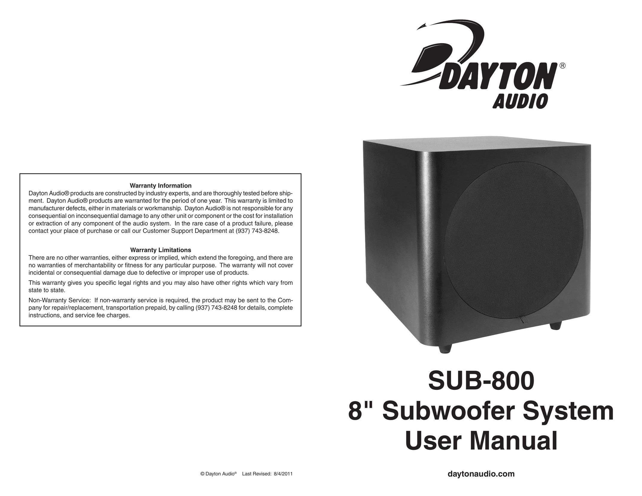 Dayton sub-800 Speaker User Manual