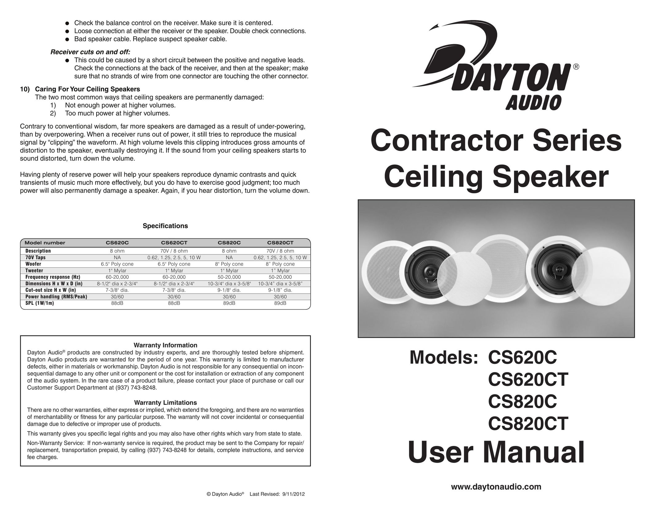 Dayton Audio CS820CT Speaker User Manual