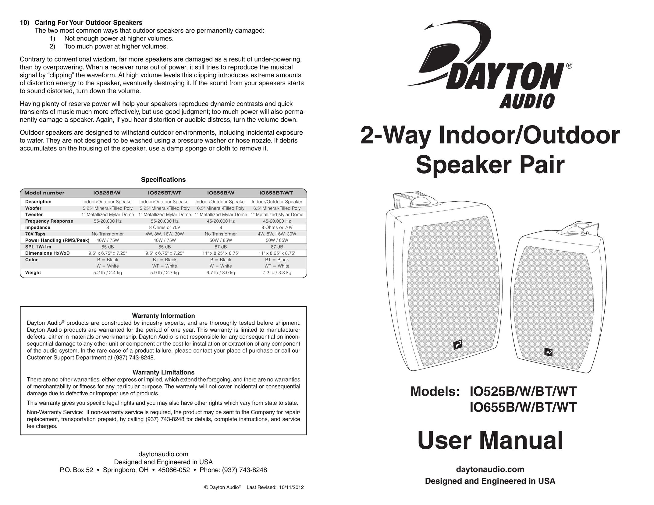 Dayton Audio IO655B/W/BT/WT Speaker User Manual