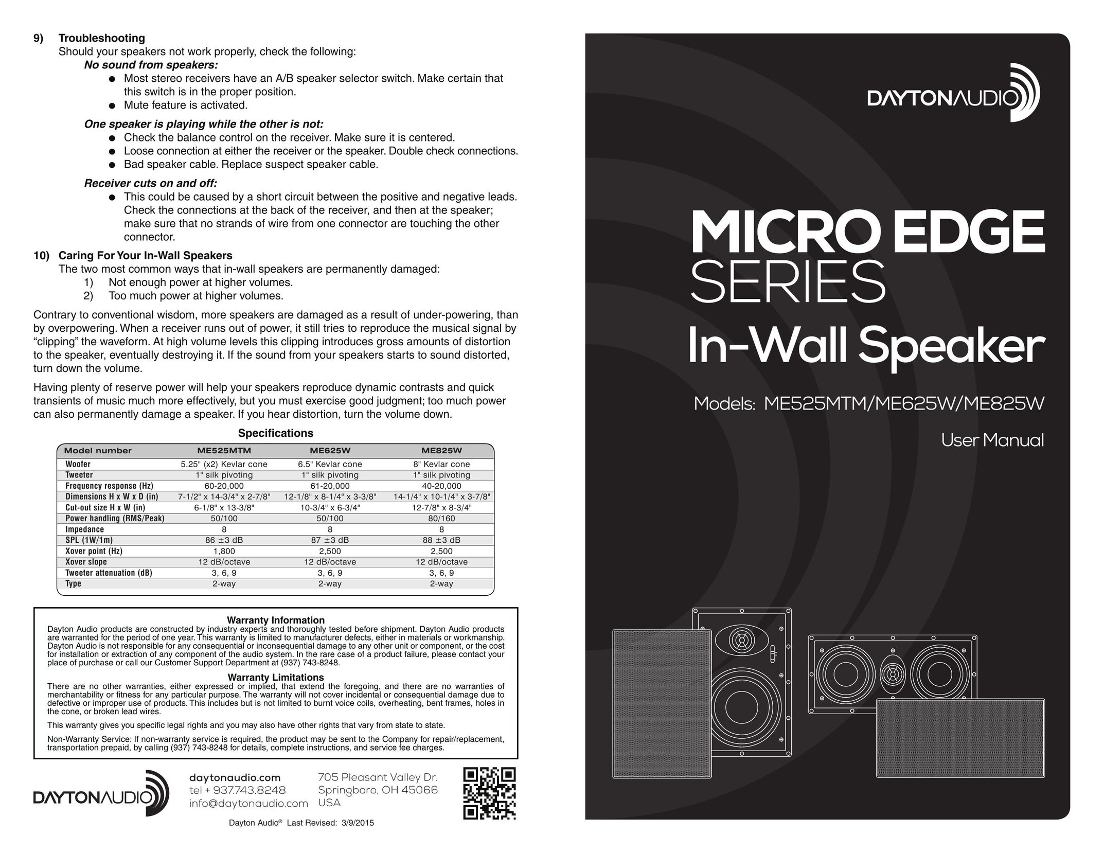 Dayton Audio me625w Speaker User Manual
