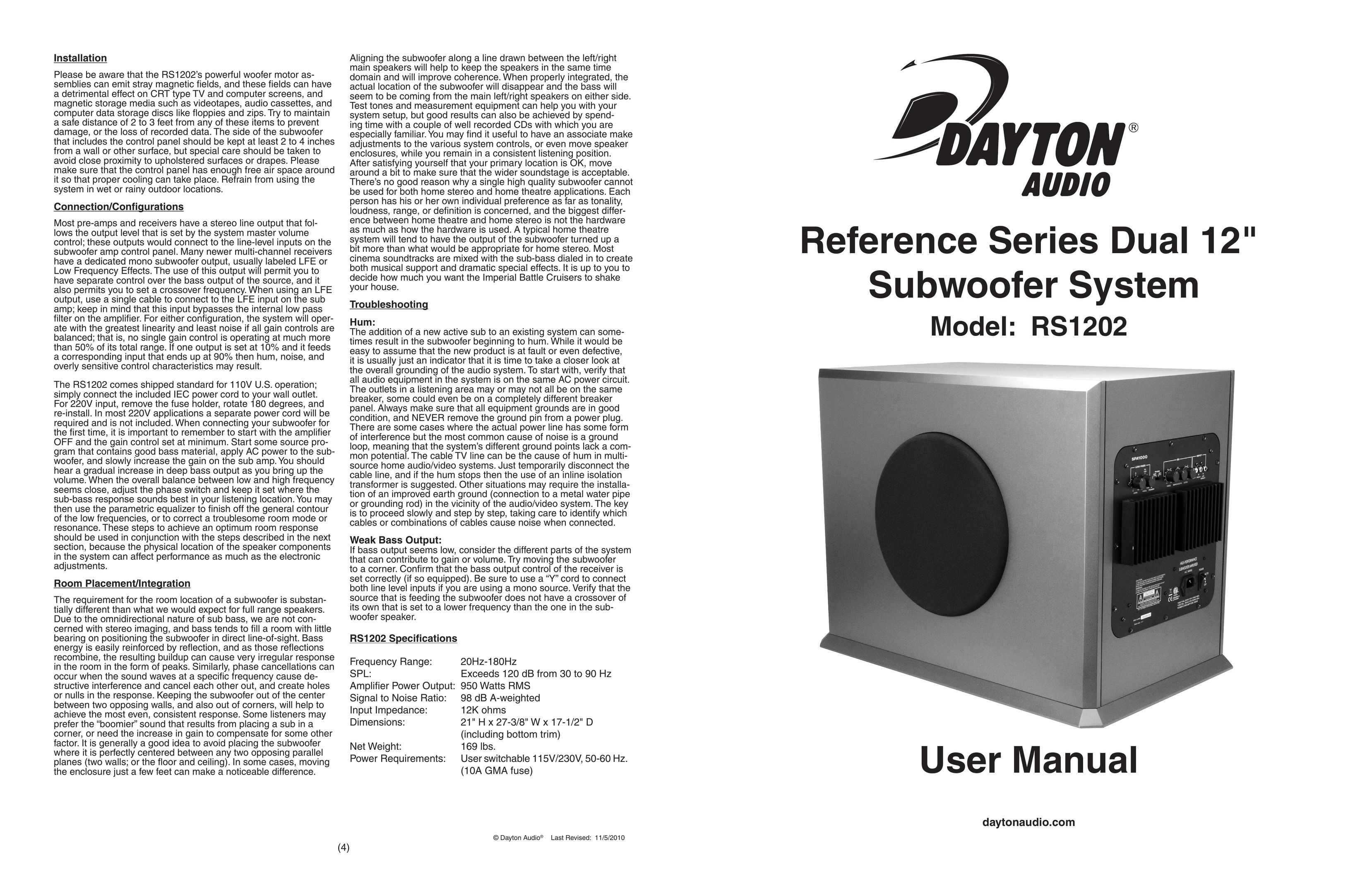Dayton Audio rs1202 Speaker User Manual