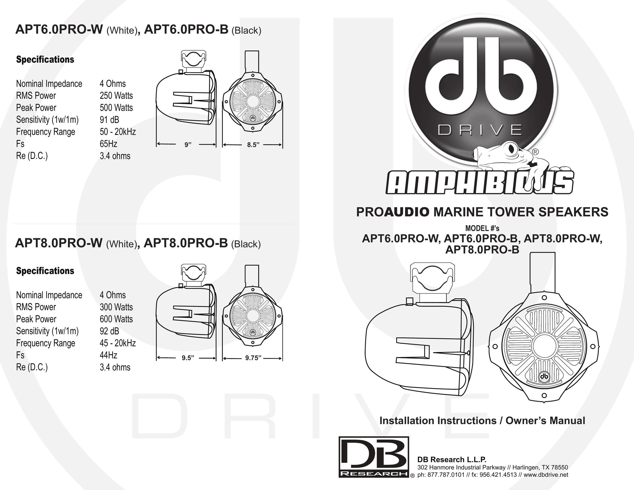 DB Drive APT6.0PRO-B (Black) 8.5 9 9.75 9.5 APT8.0PRO-W (White) Speaker User Manual