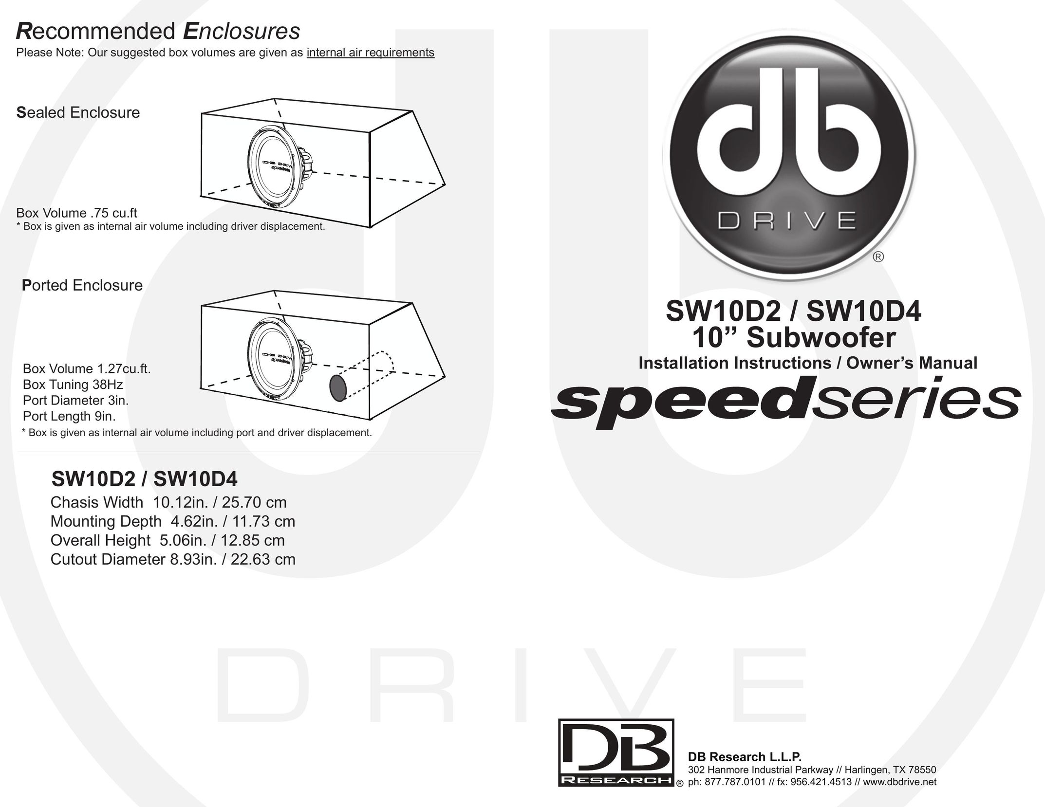 DB Drive SW10D2 Speaker User Manual