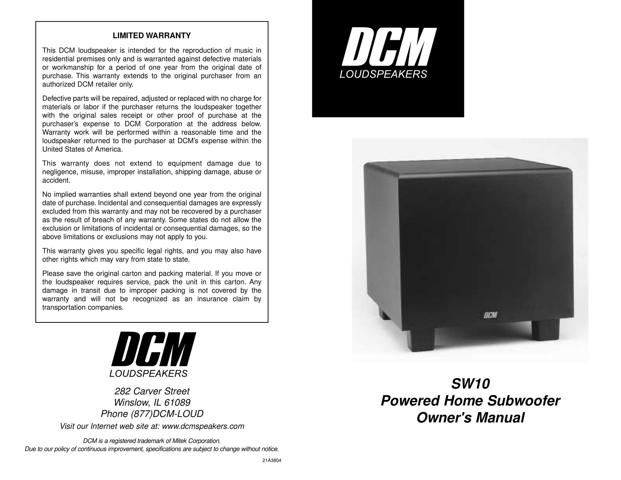 DCM Speakers SW10 Speaker User Manual