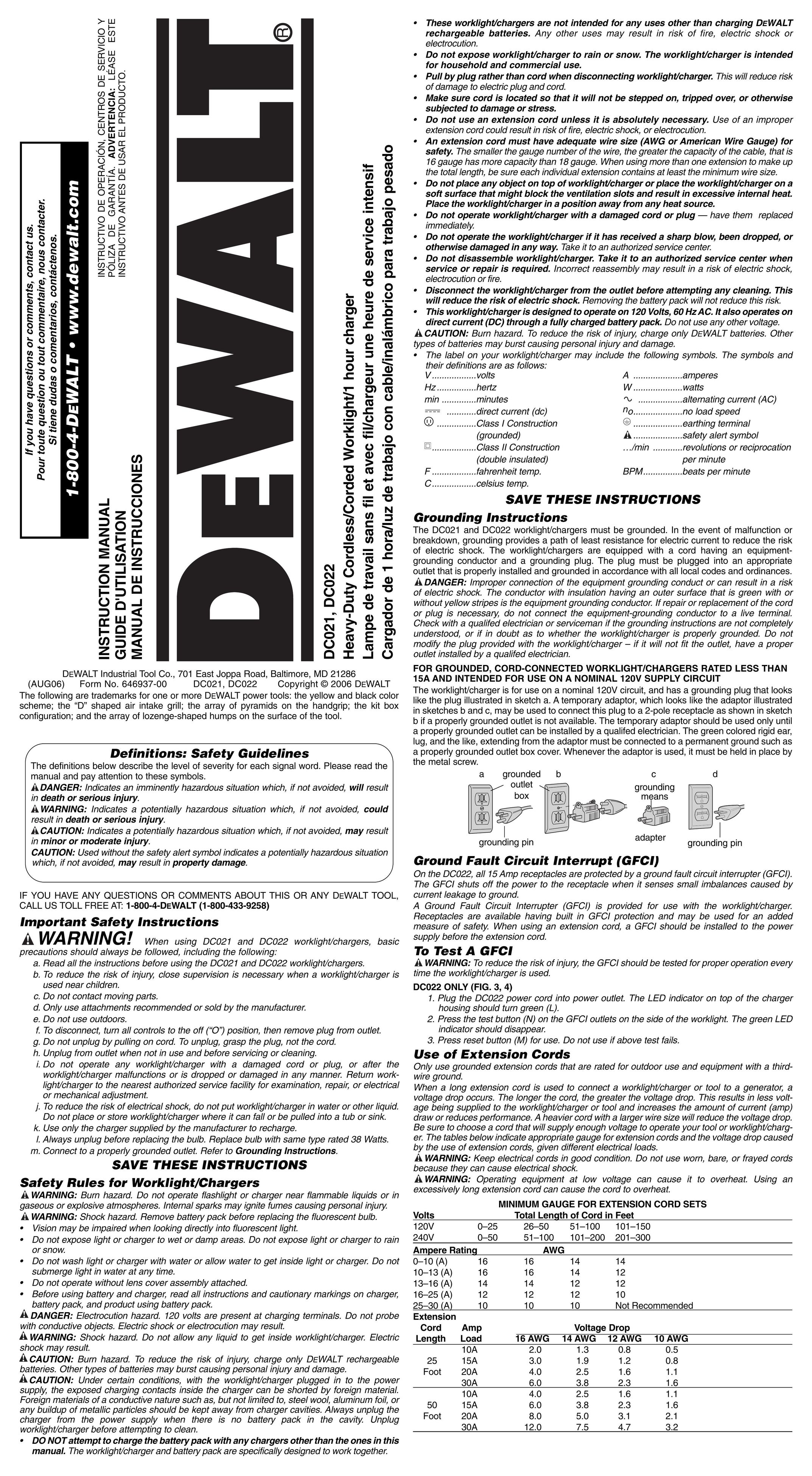 DeWalt DC022 Speaker User Manual