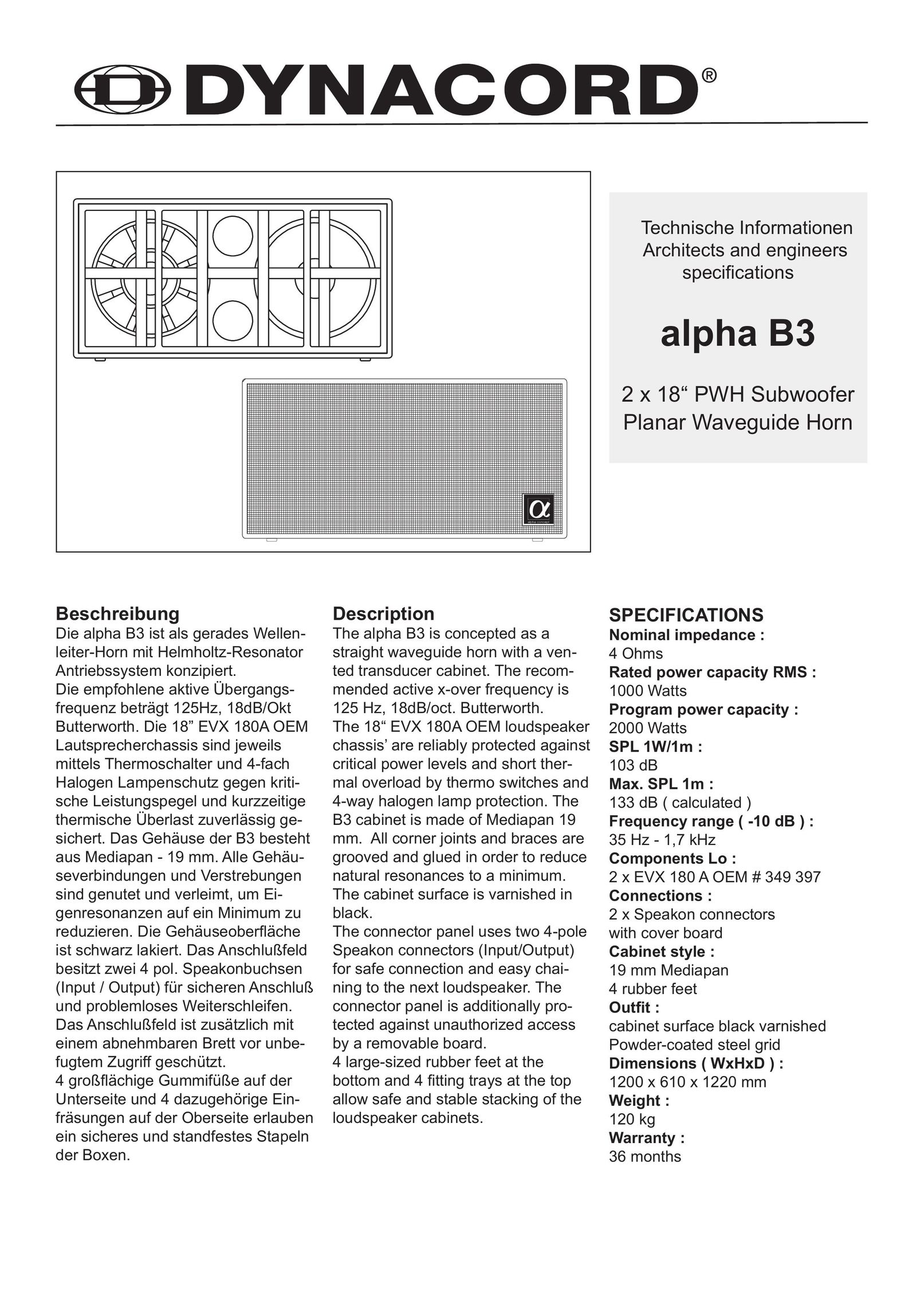 Dynacord alpha B3 Speaker User Manual