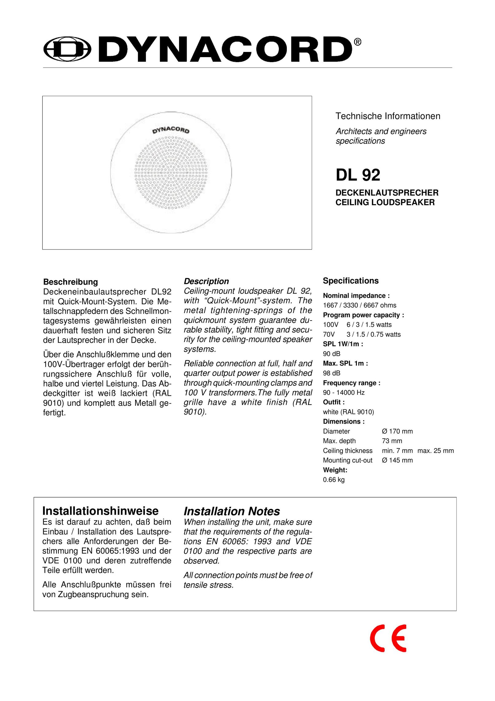 Dynacord DL 92 Speaker User Manual