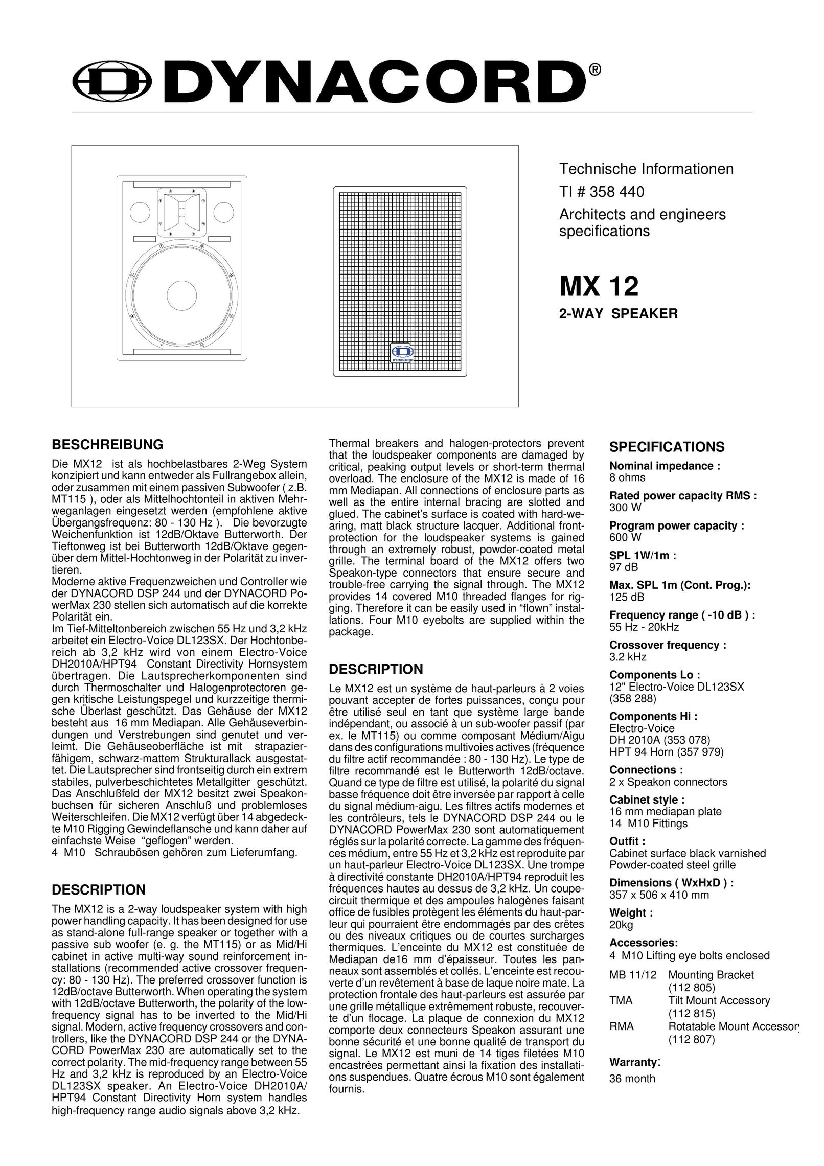Dynacord MX 12 Speaker User Manual