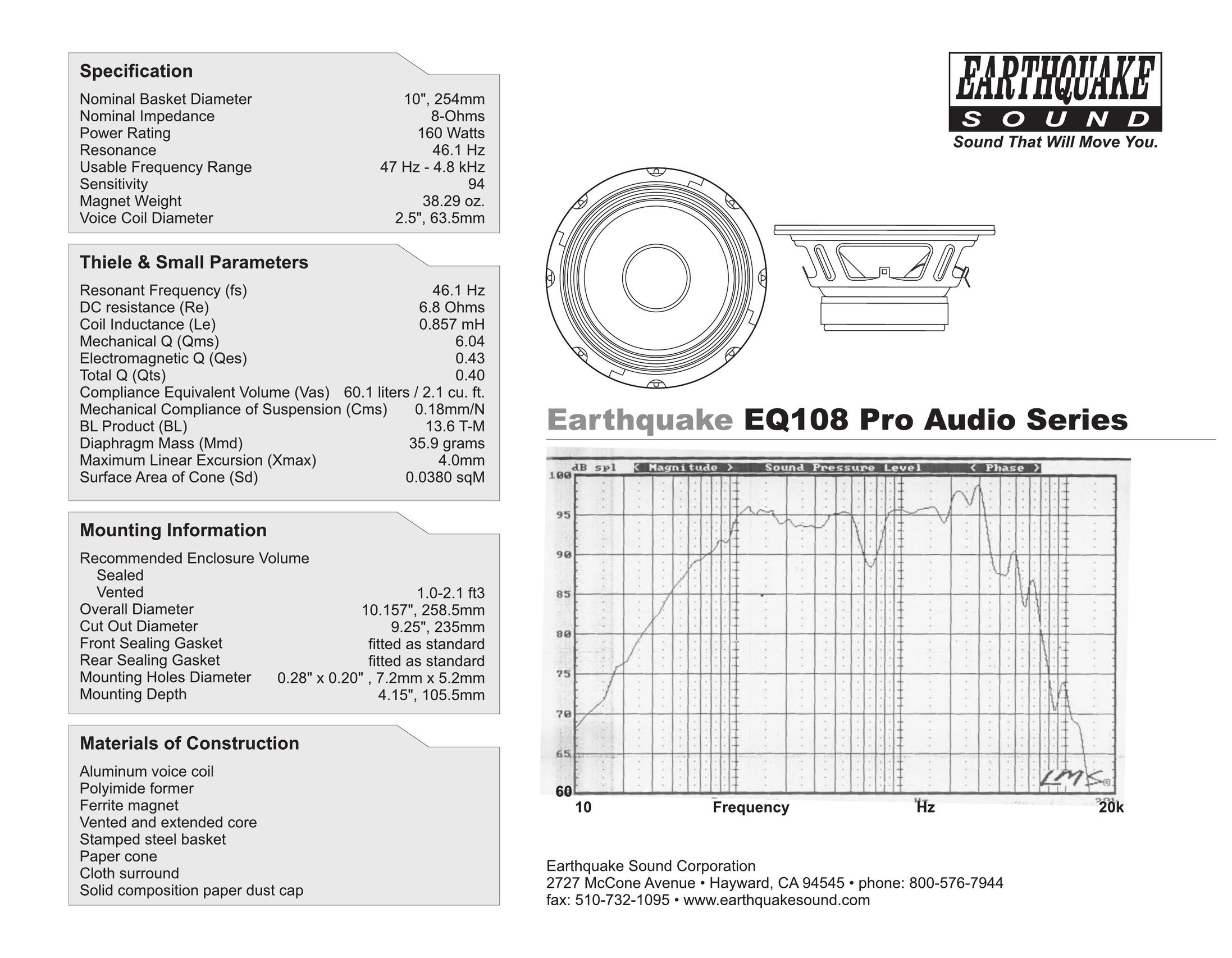 Earthquake Sound EQ108 Speaker User Manual