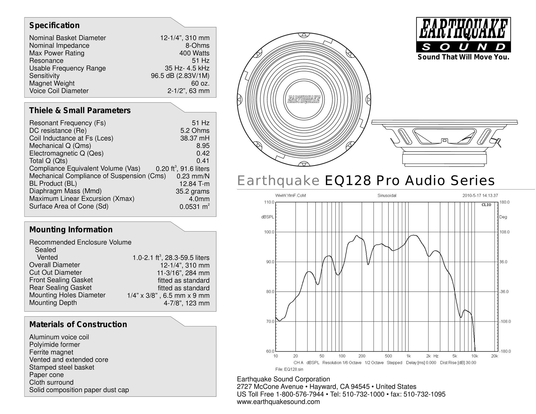 Earthquake Sound EQ128 Speaker User Manual