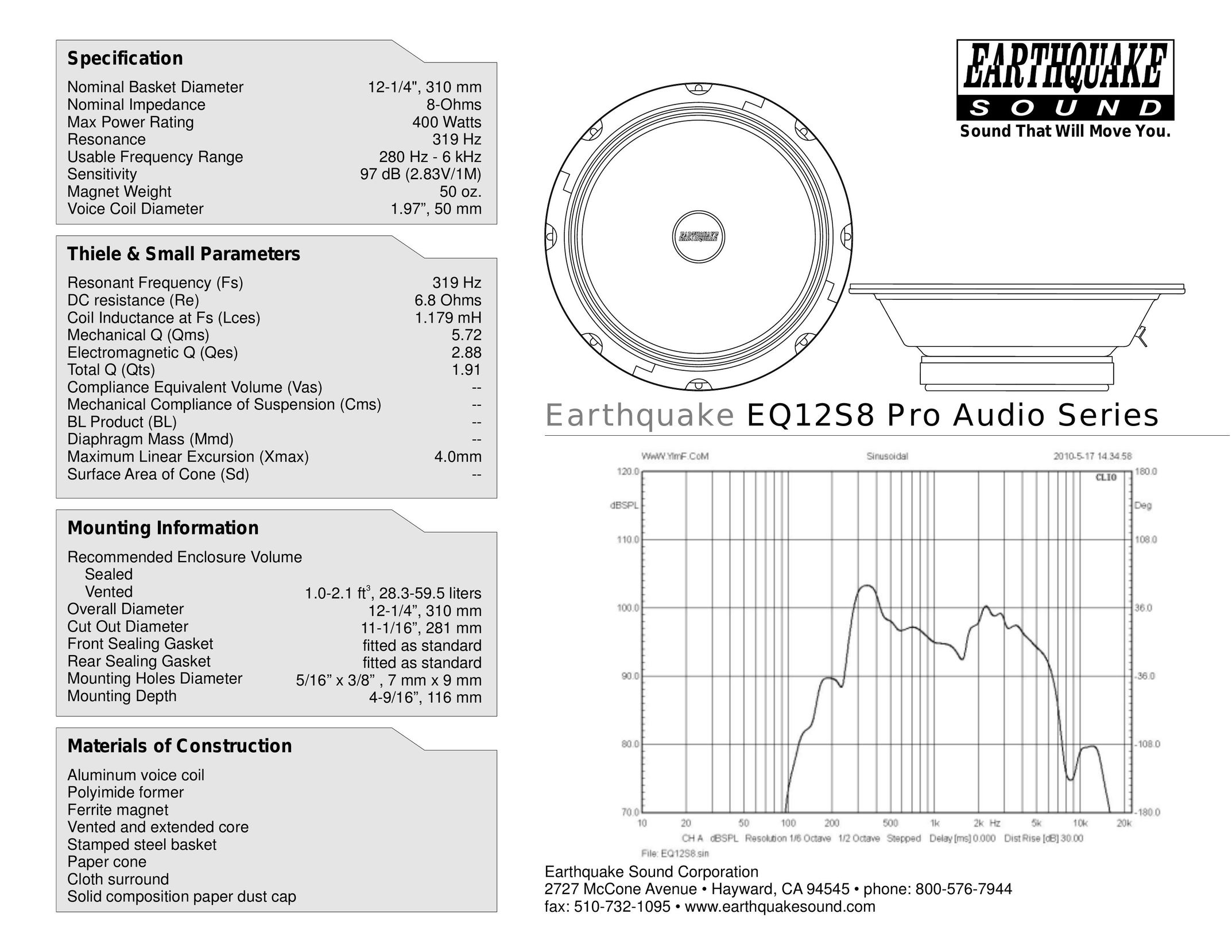 Earthquake Sound EQ12S8 Speaker User Manual