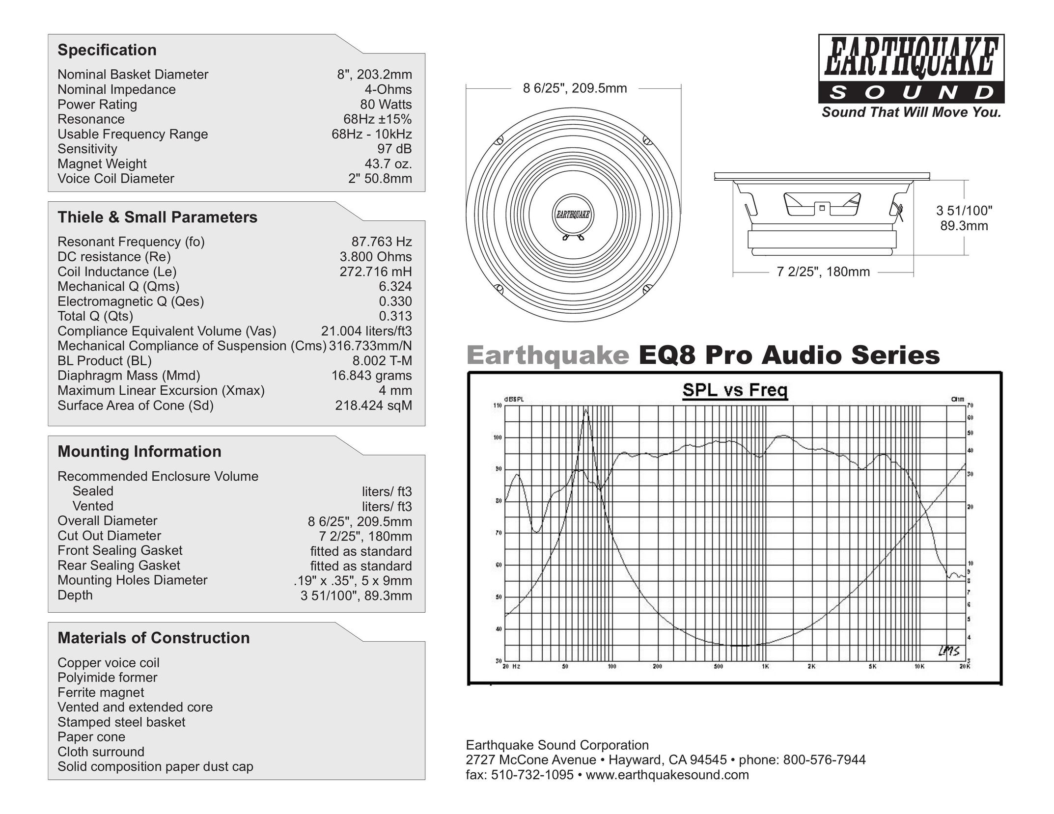 Earthquake Sound EQ8 Speaker User Manual