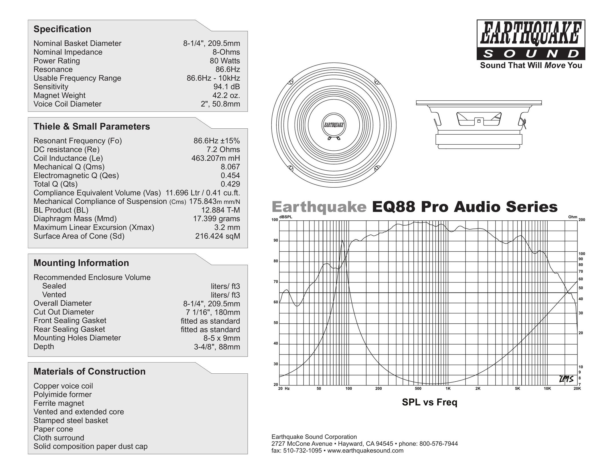 Earthquake Sound EQ88 Speaker User Manual