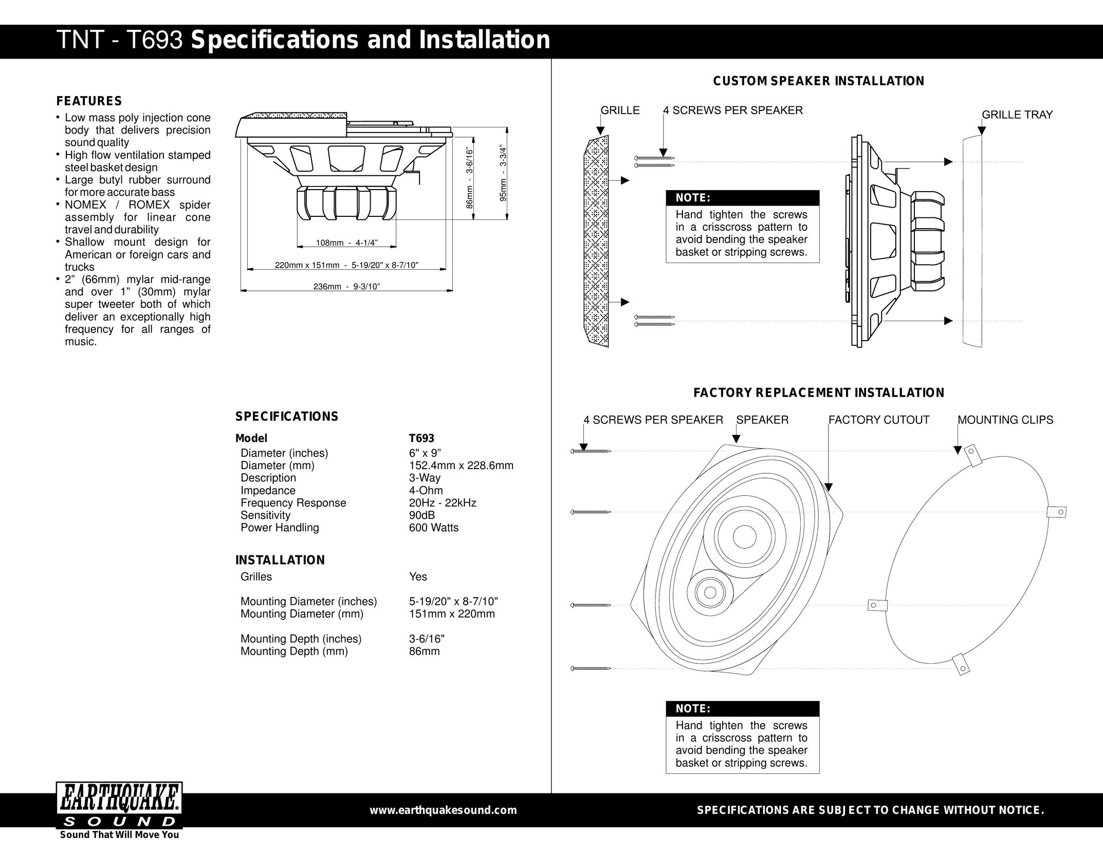 Earthquake Sound TNT - T693 Speaker User Manual