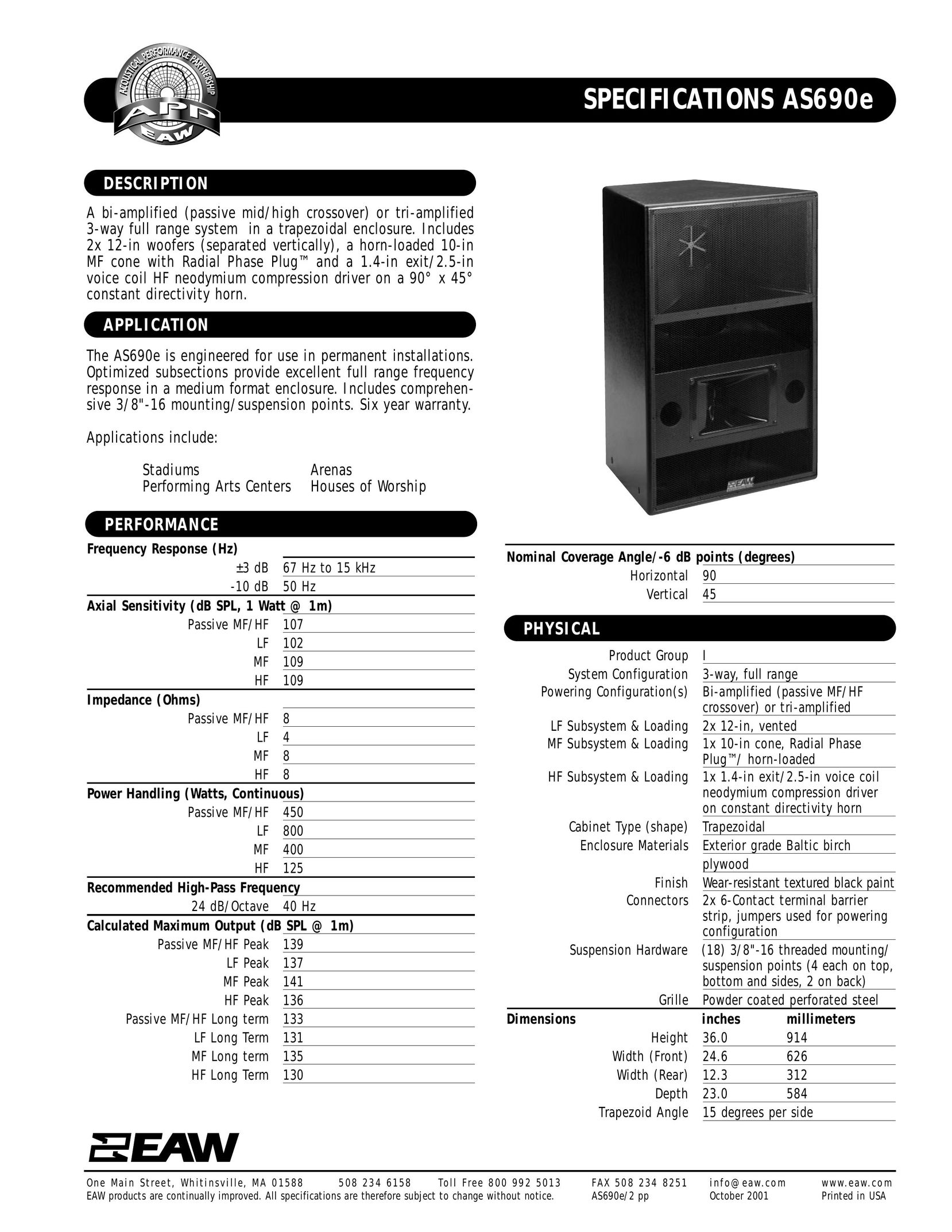EAW AS90e Speaker User Manual