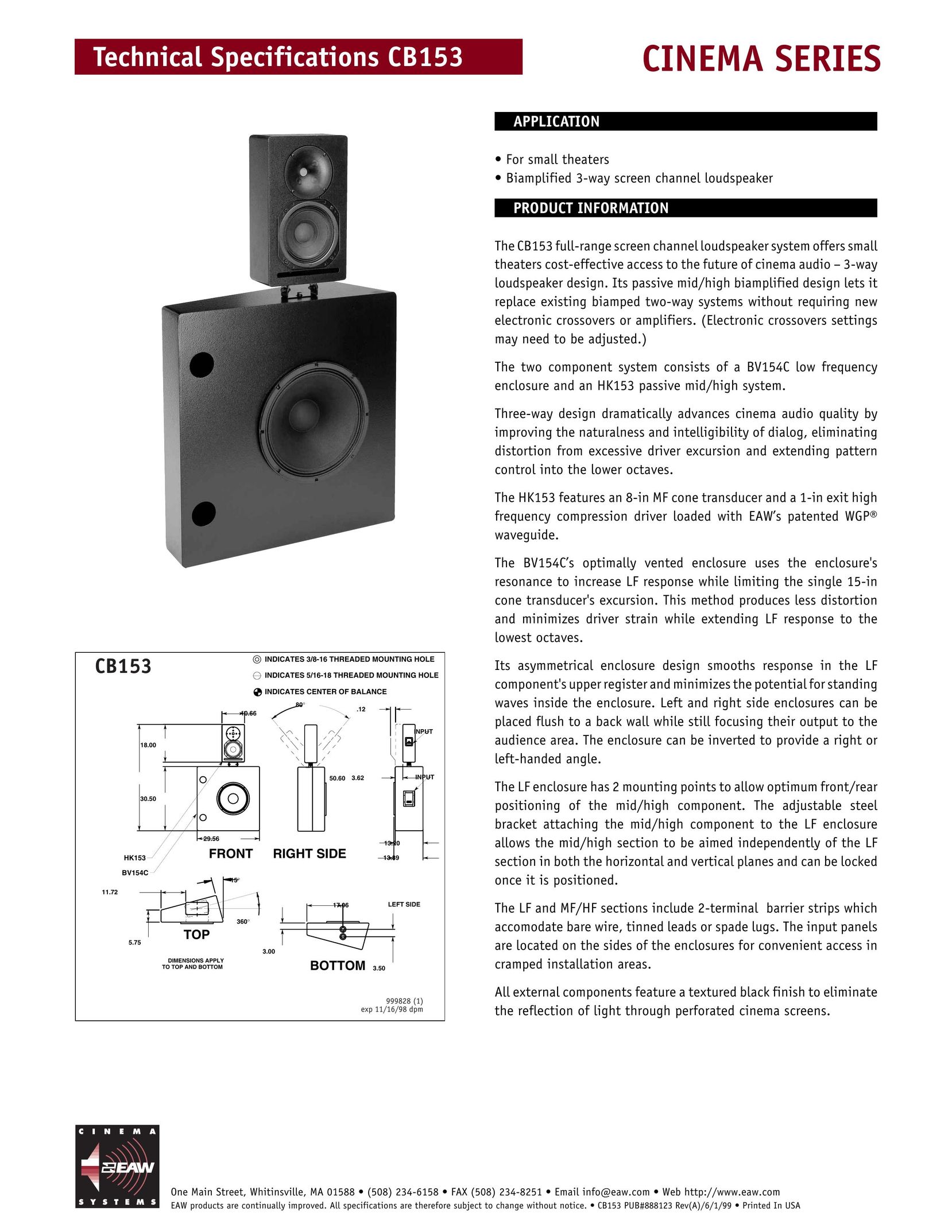EAW CB153 Speaker User Manual