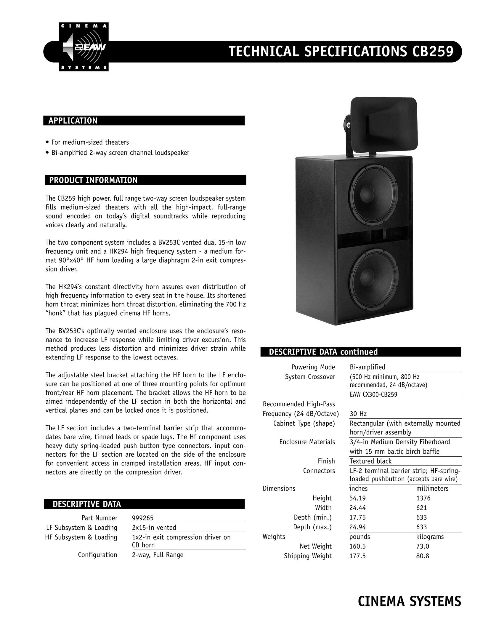 EAW CB259 Speaker User Manual