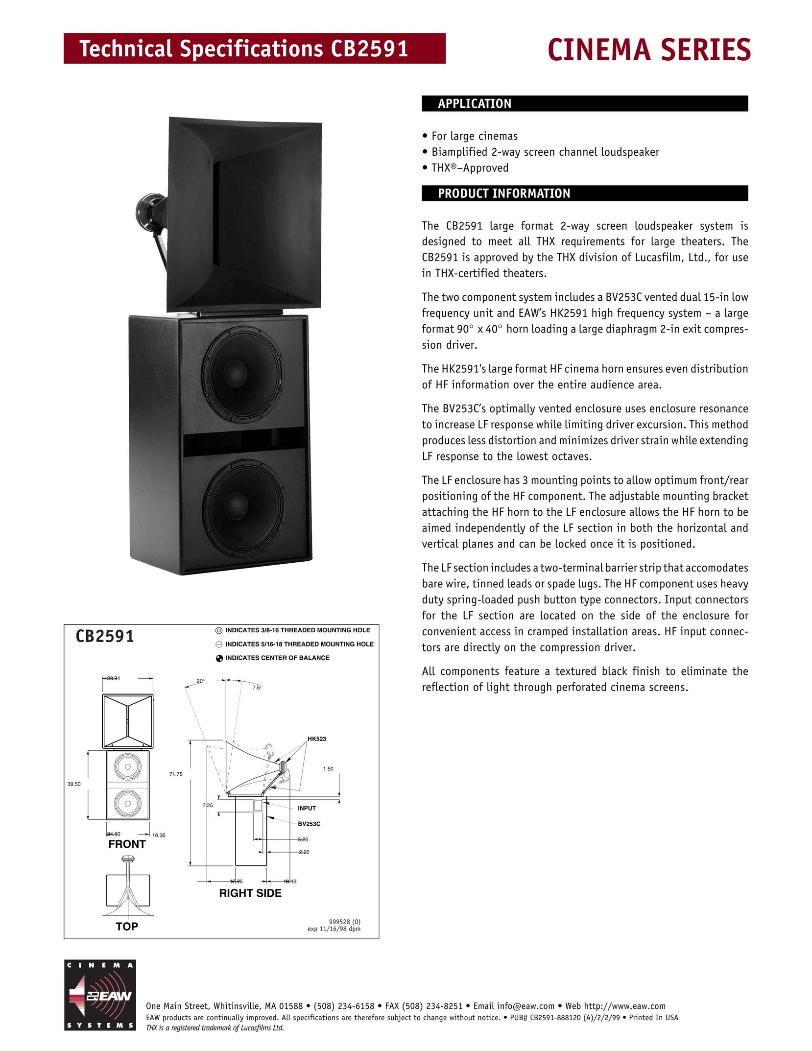 EAW CB2591 Speaker User Manual