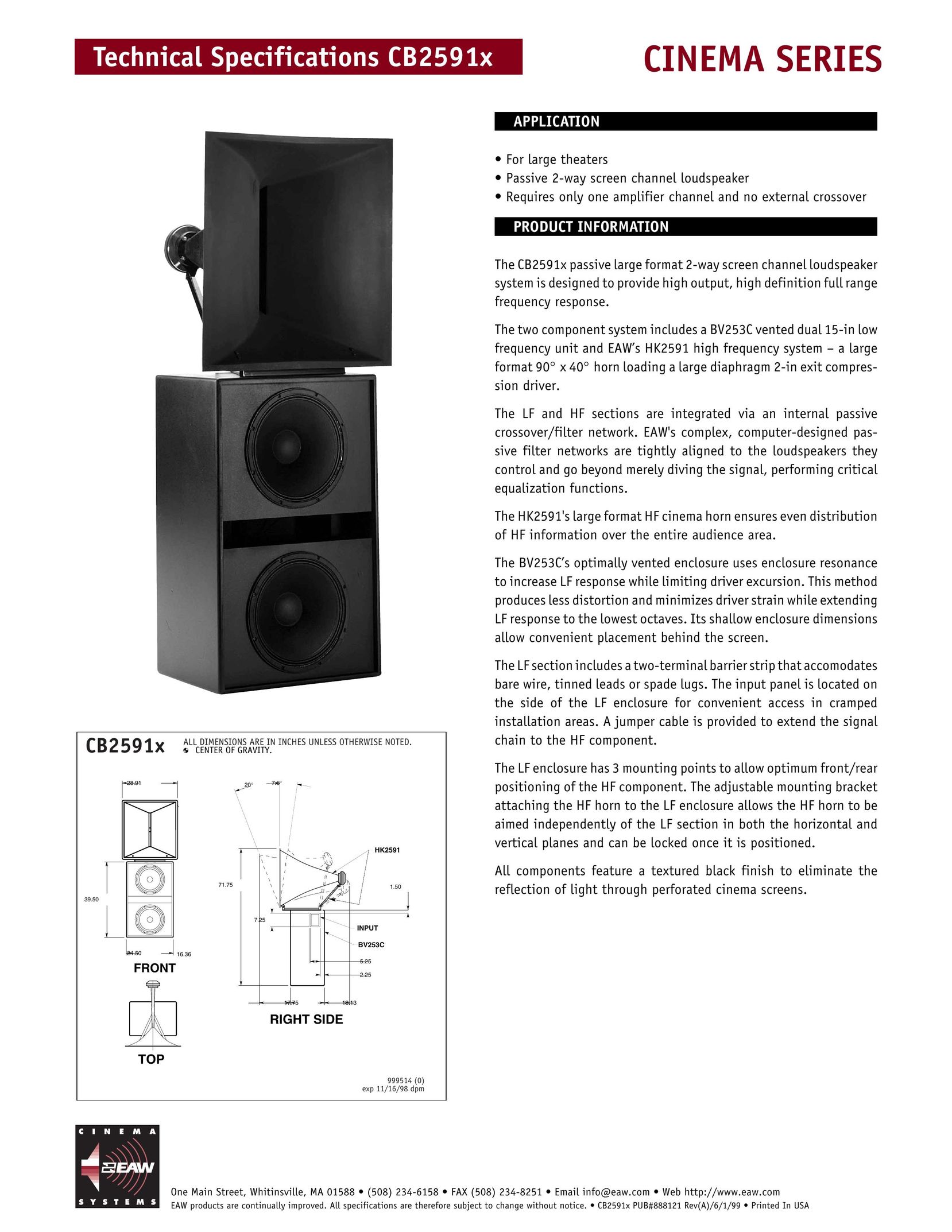EAW CB2591x Speaker User Manual