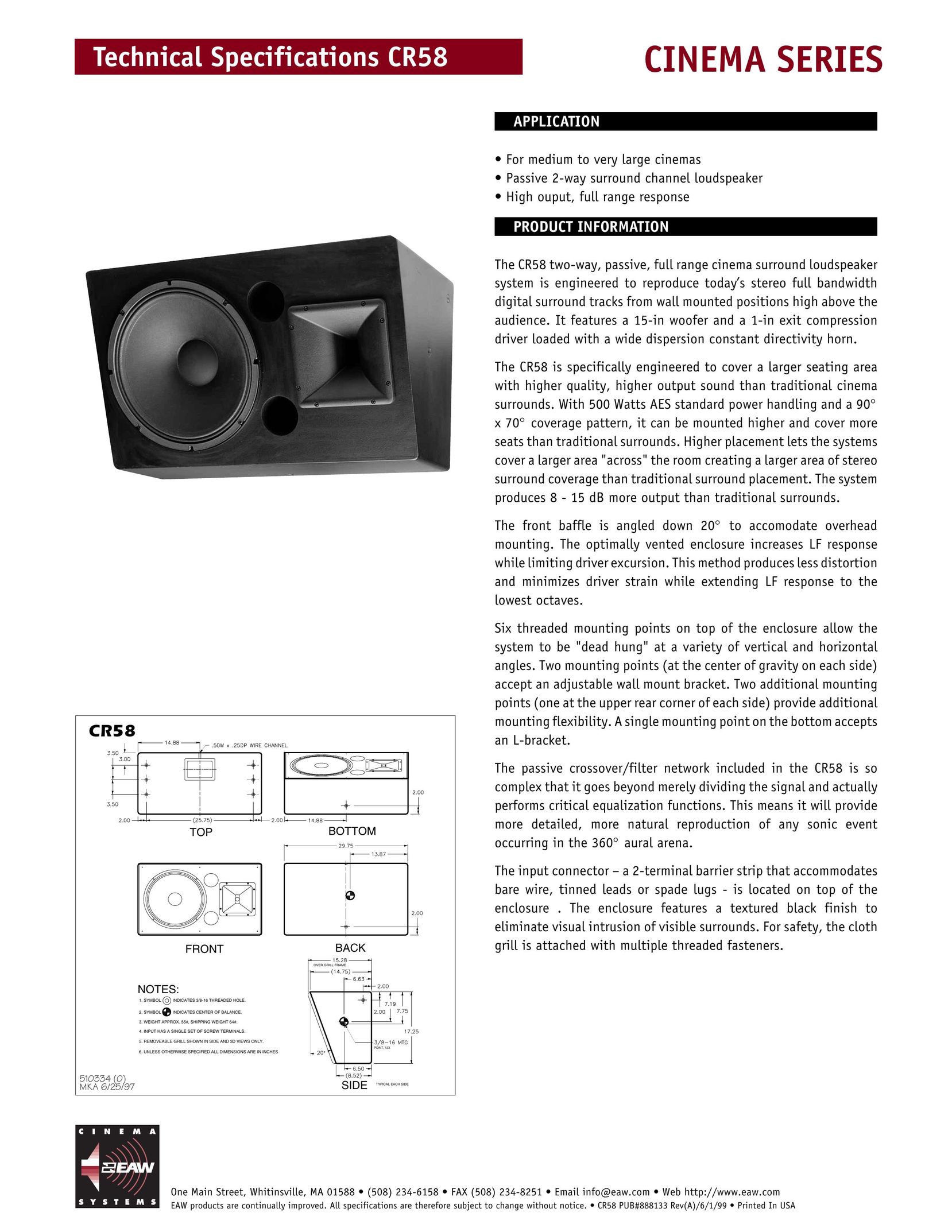 EAW CR58 Speaker User Manual