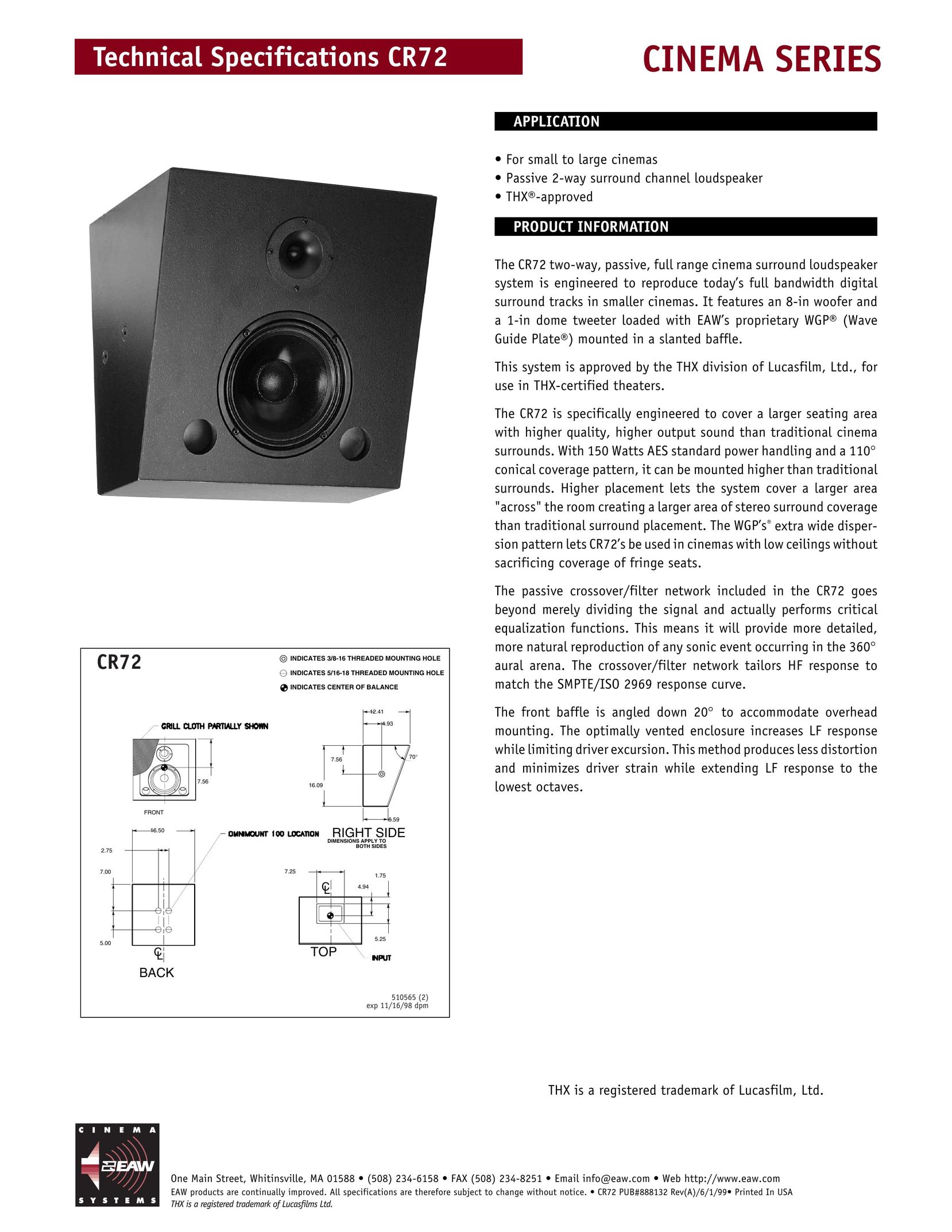 EAW CR72 Speaker User Manual