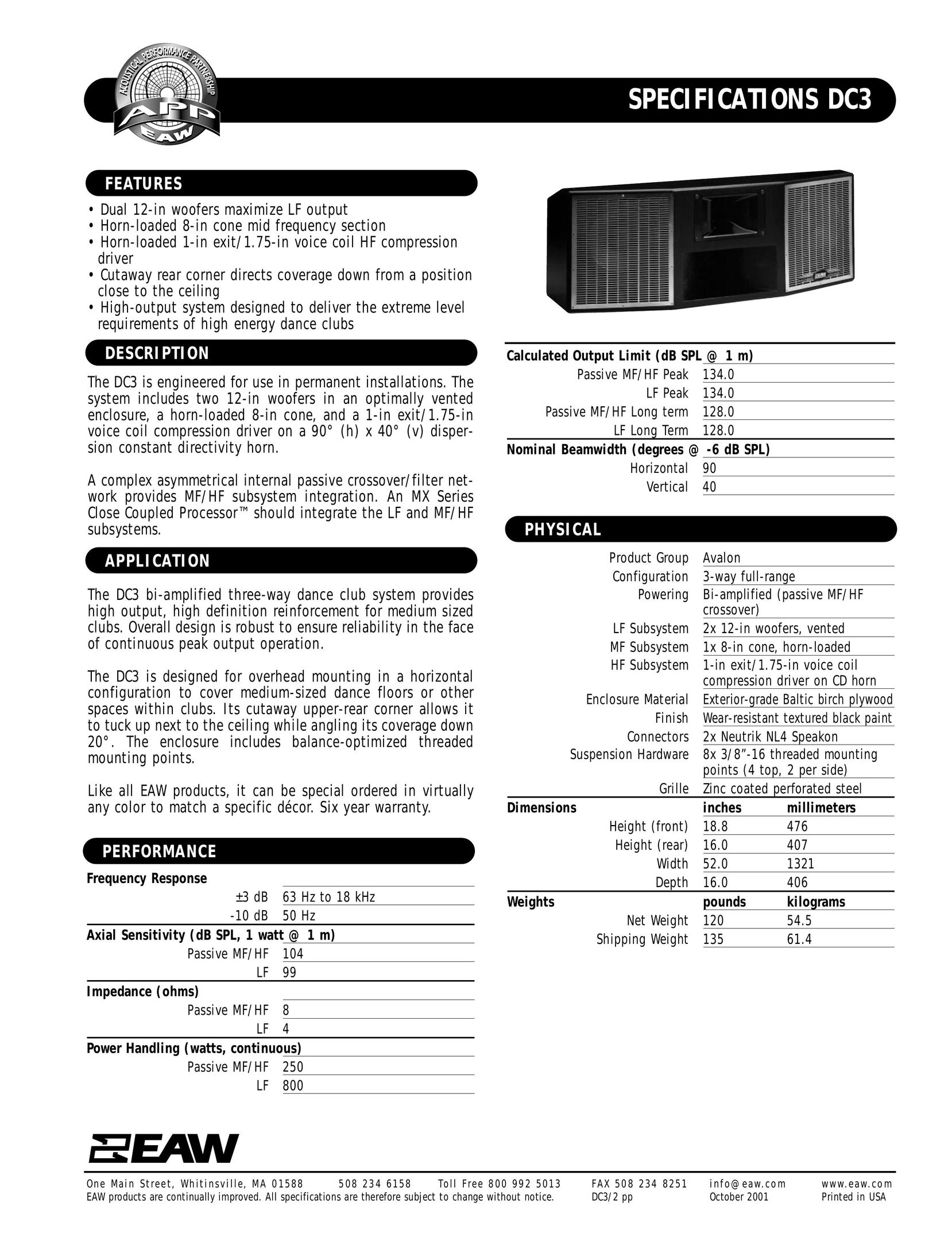 EAW DC3 Speaker User Manual