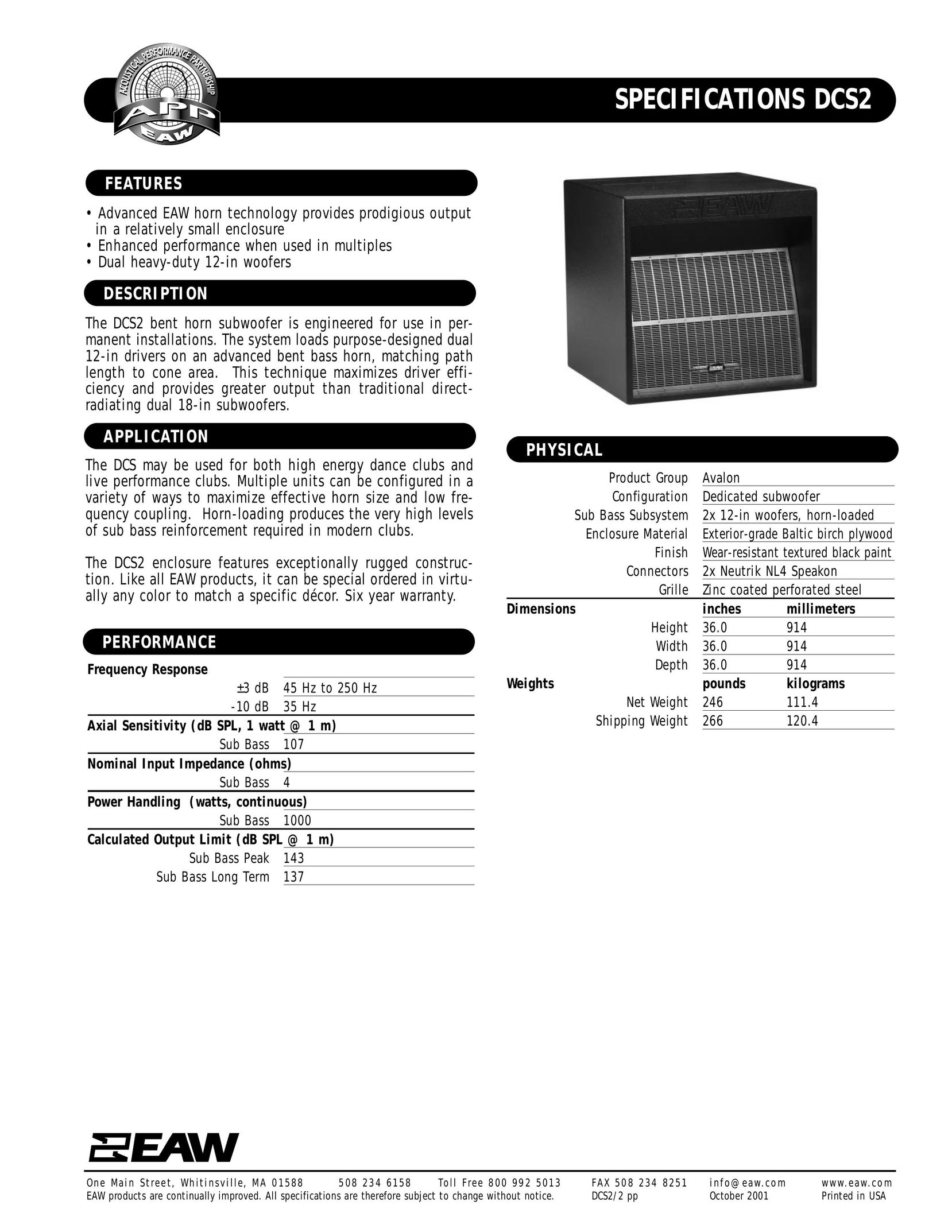 EAW DCS2 Speaker User Manual