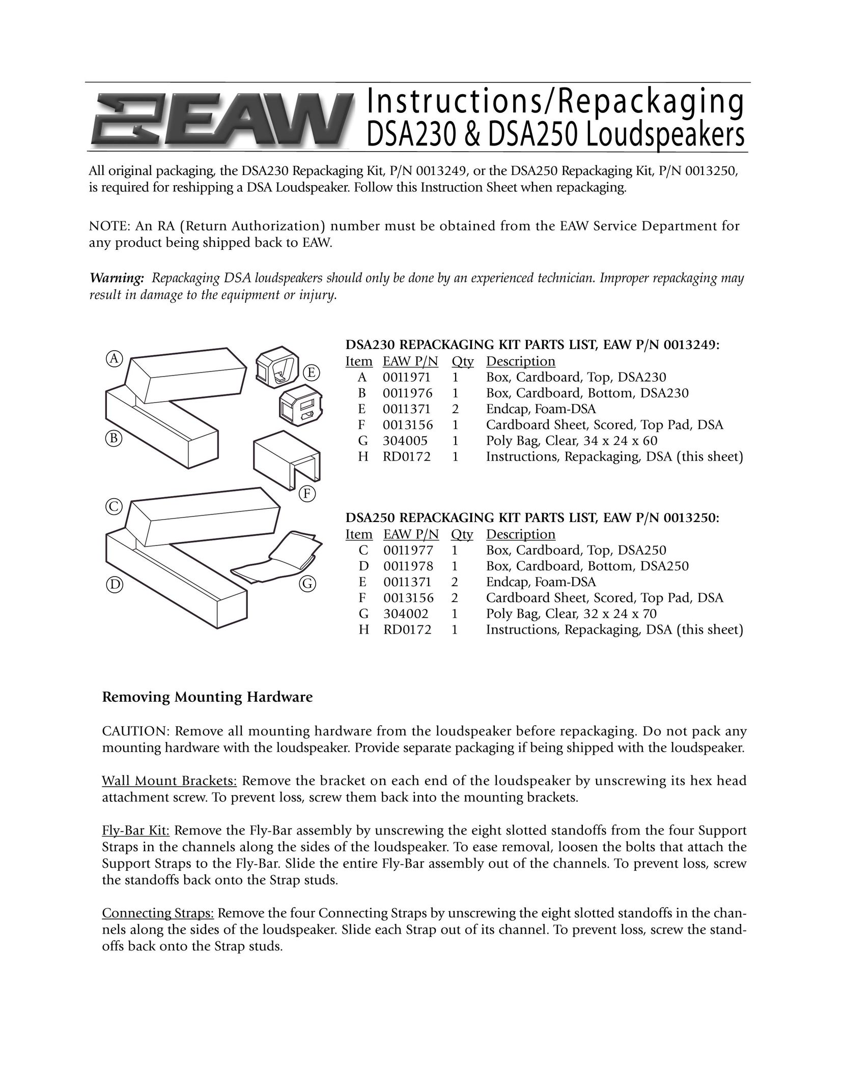 EAW DSA230 & DSA250 Speaker User Manual