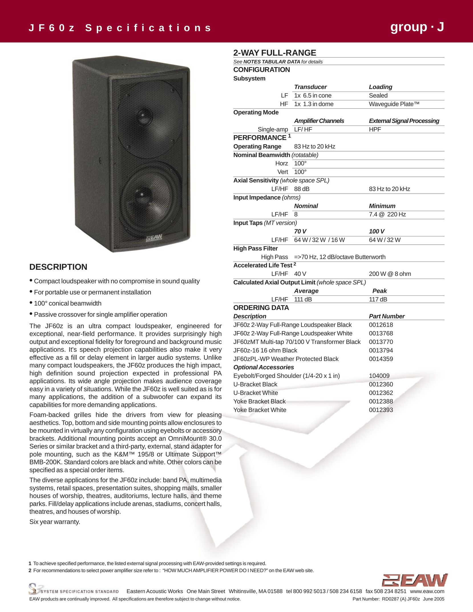 EAW JF60z Speaker User Manual