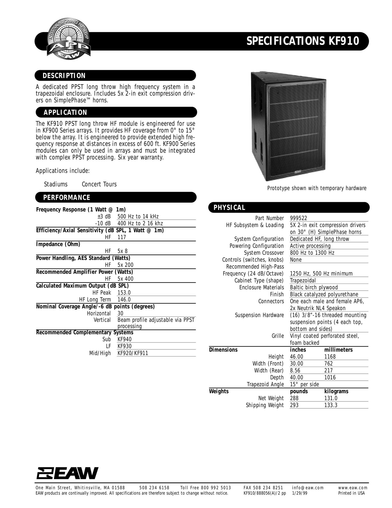 EAW KF910 Speaker User Manual