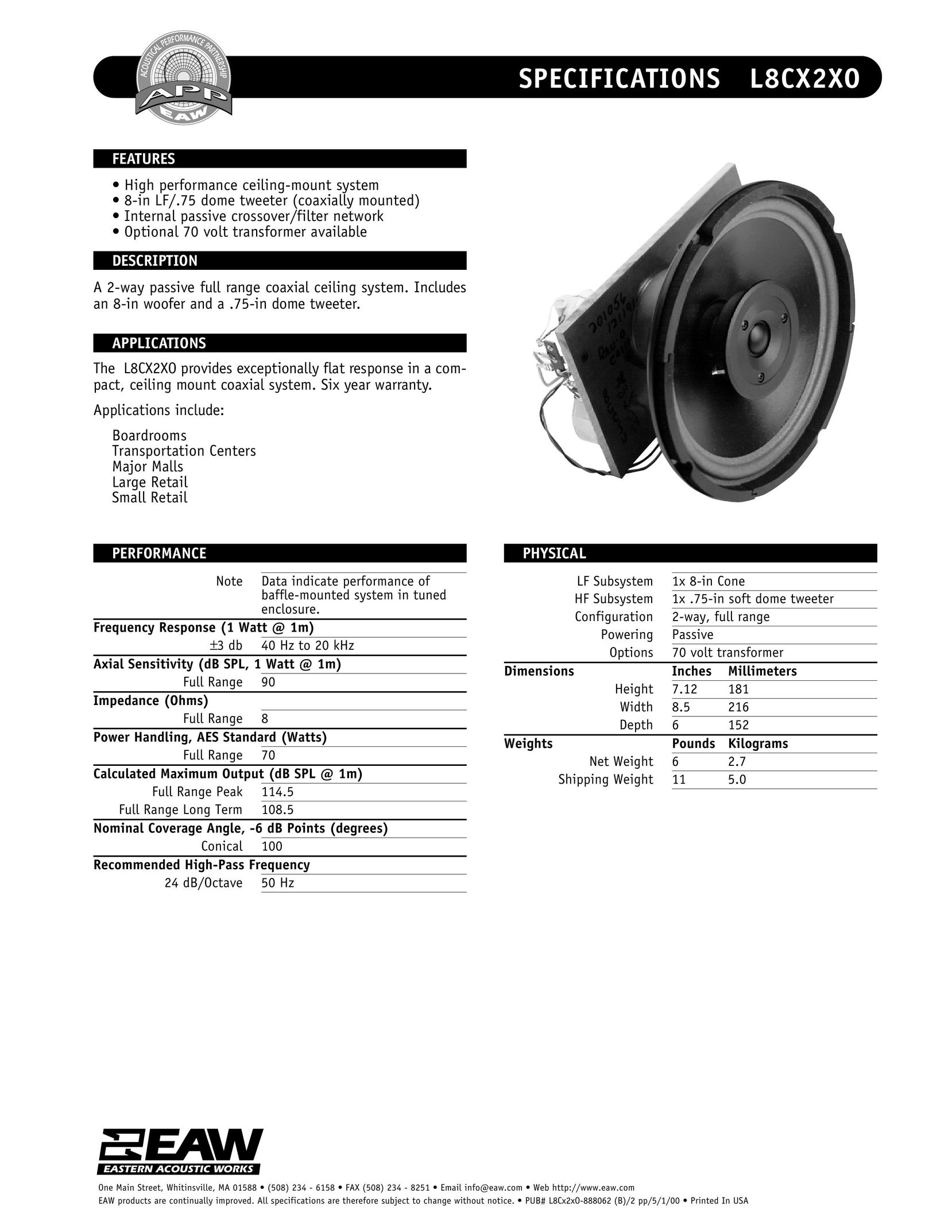 EAW L8CX2XO Speaker User Manual