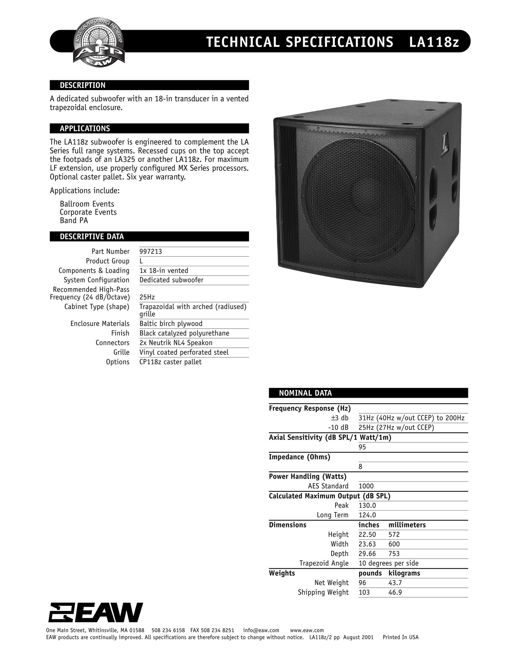 EAW LA118z Speaker User Manual