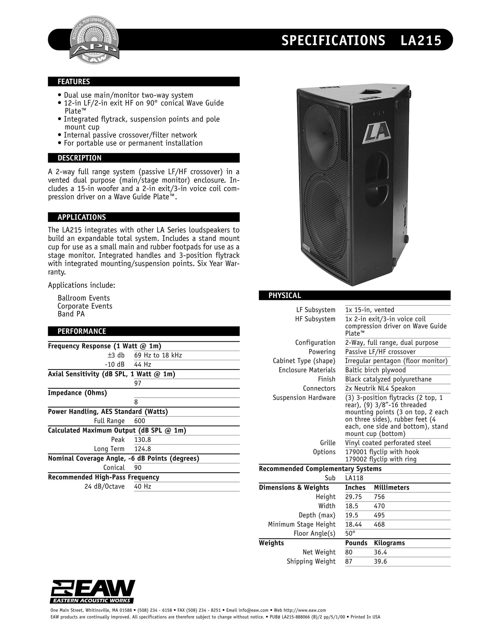 EAW LA215 Speaker User Manual