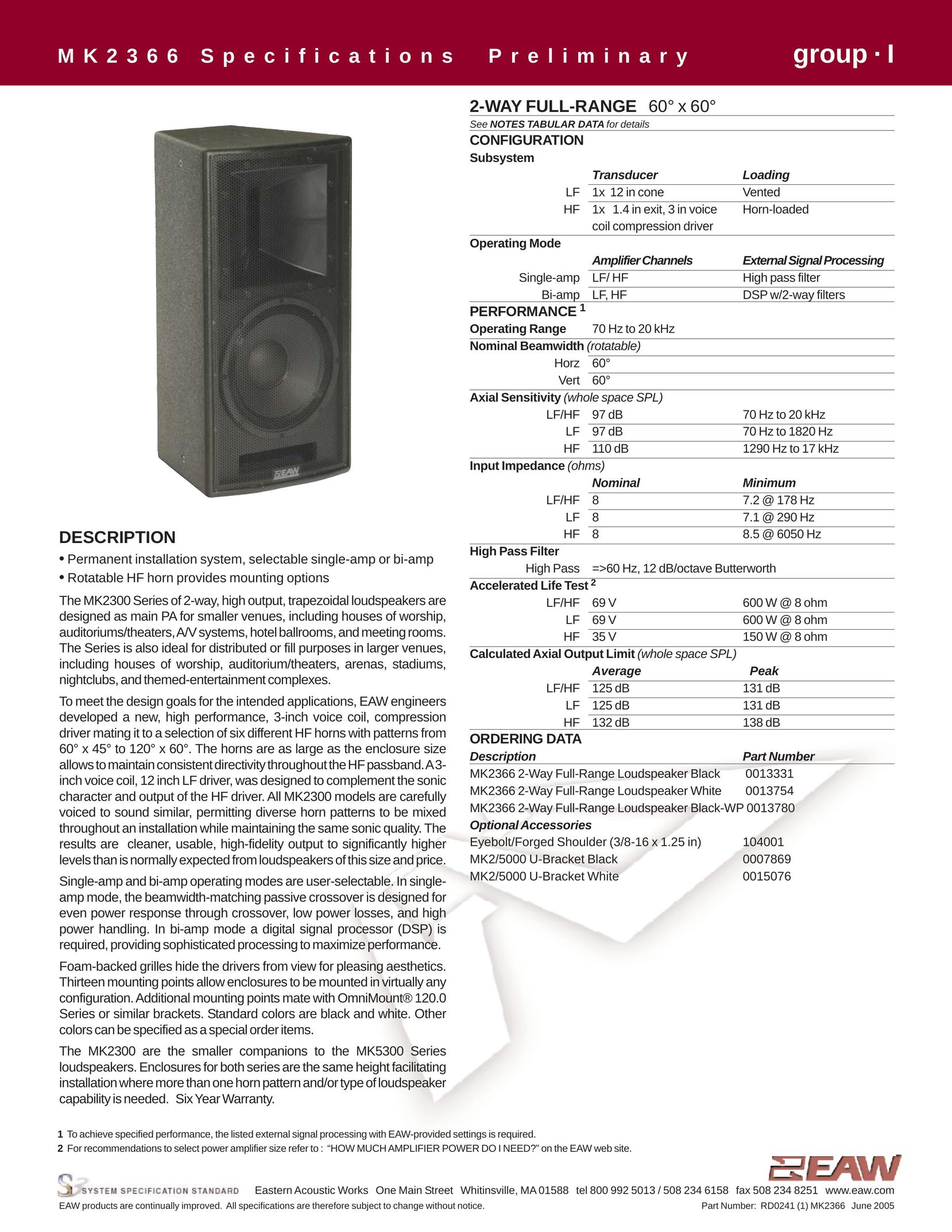 EAW MK2366 Speaker User Manual