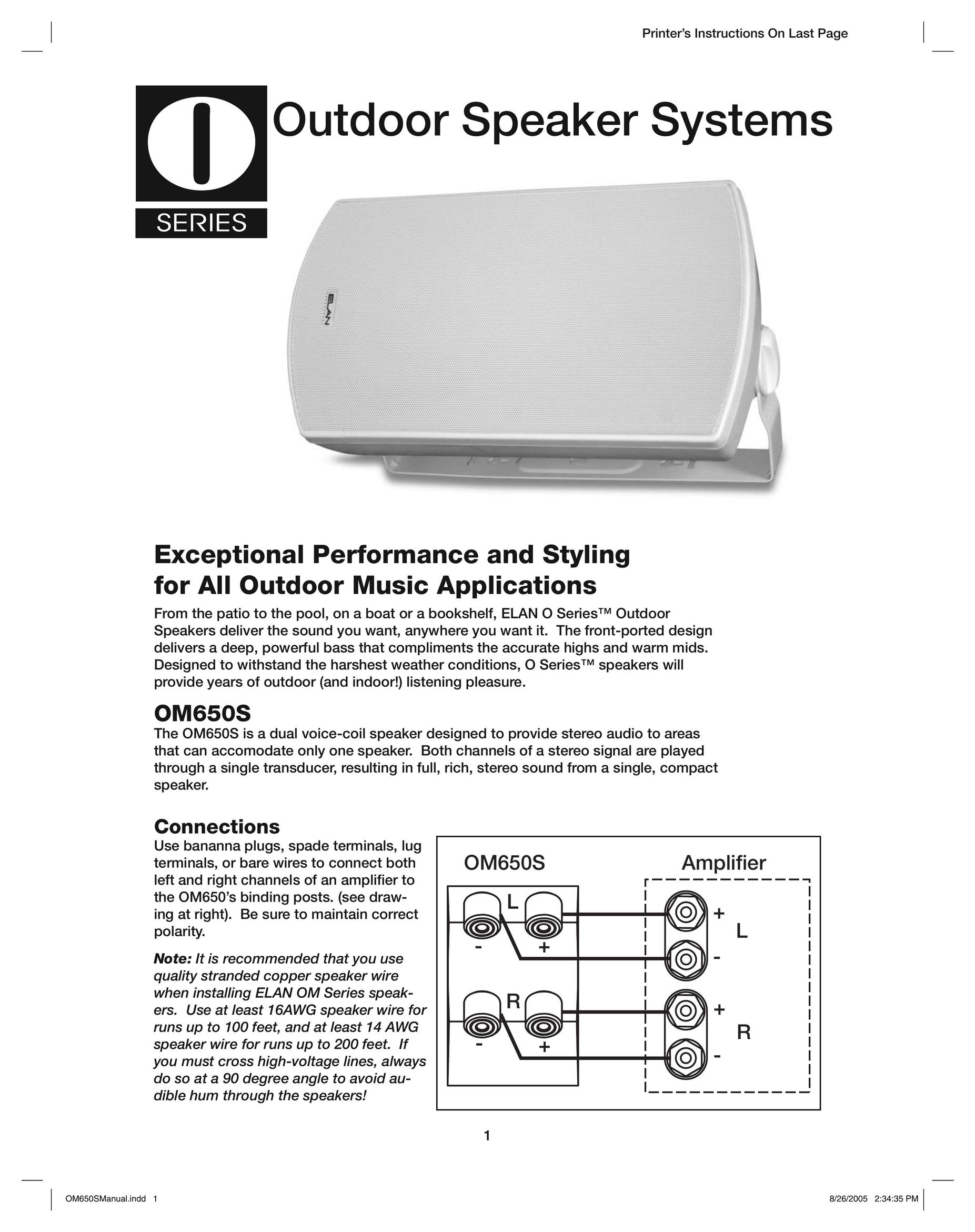 ELAN Home Systems OM650S Speaker User Manual