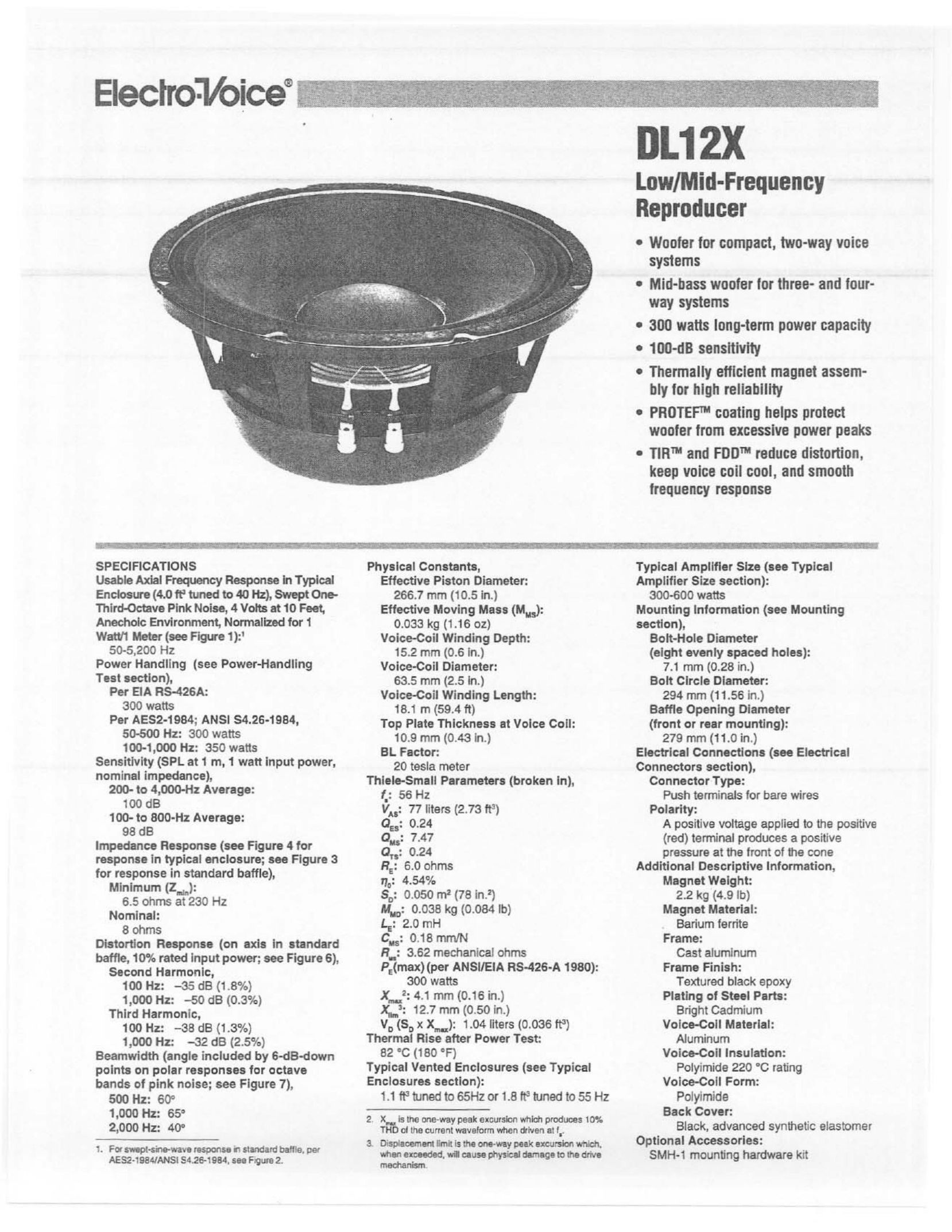 Electro-Voice DL12X Speaker User Manual