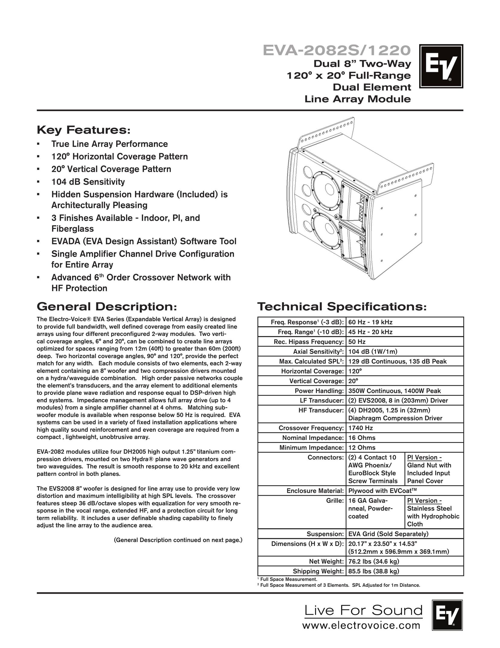 Electro-Voice EVA-2082S/1220 Speaker User Manual