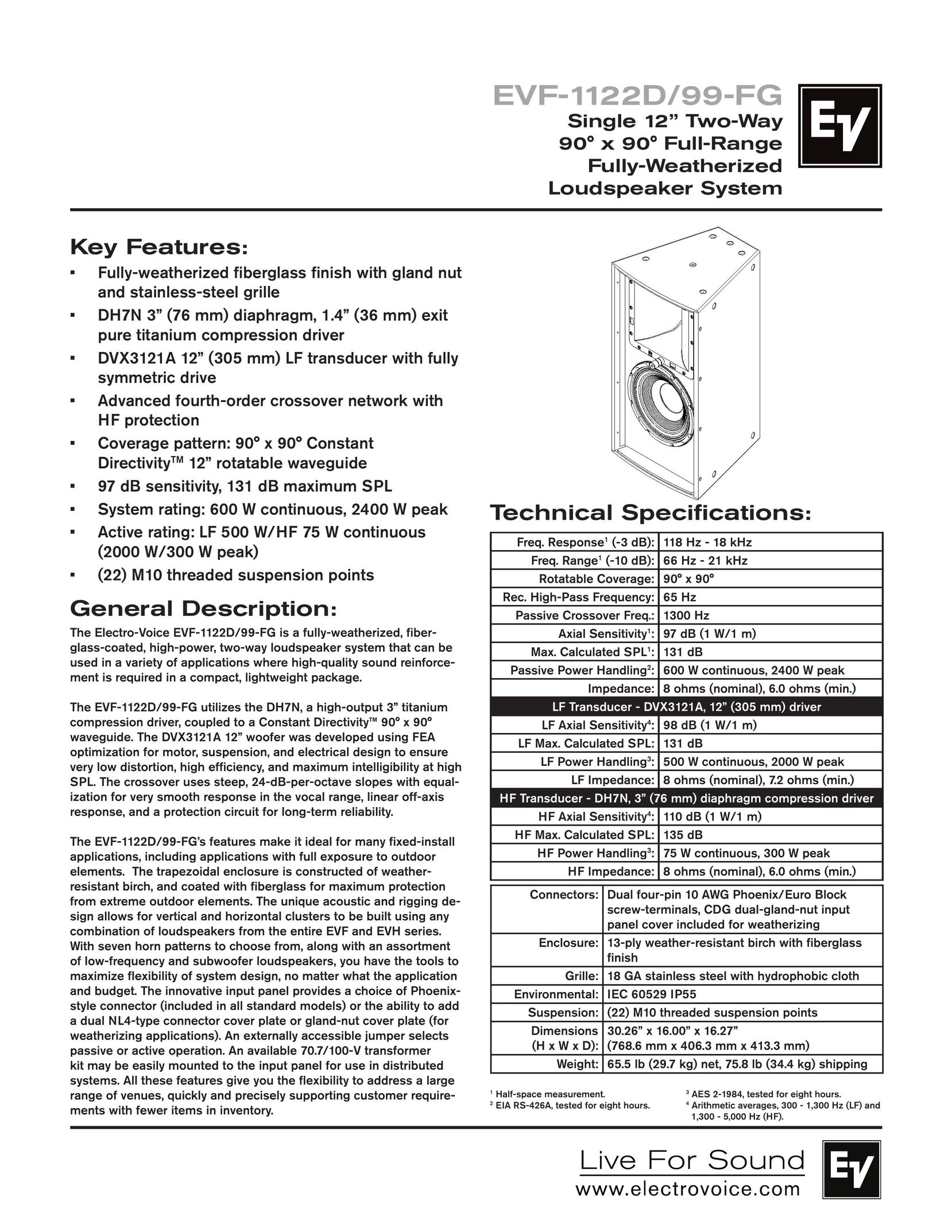 Electro-Voice EVF-1122D/99-FG Speaker User Manual