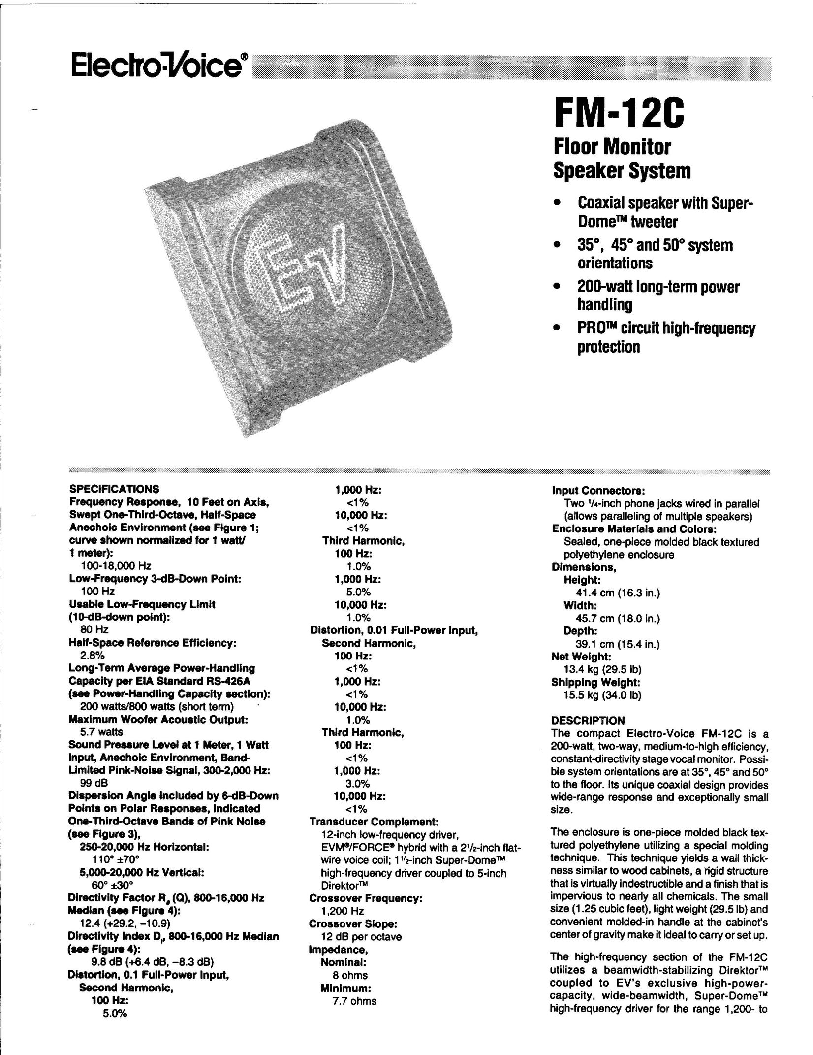 Electro-Voice FM-12C Speaker User Manual