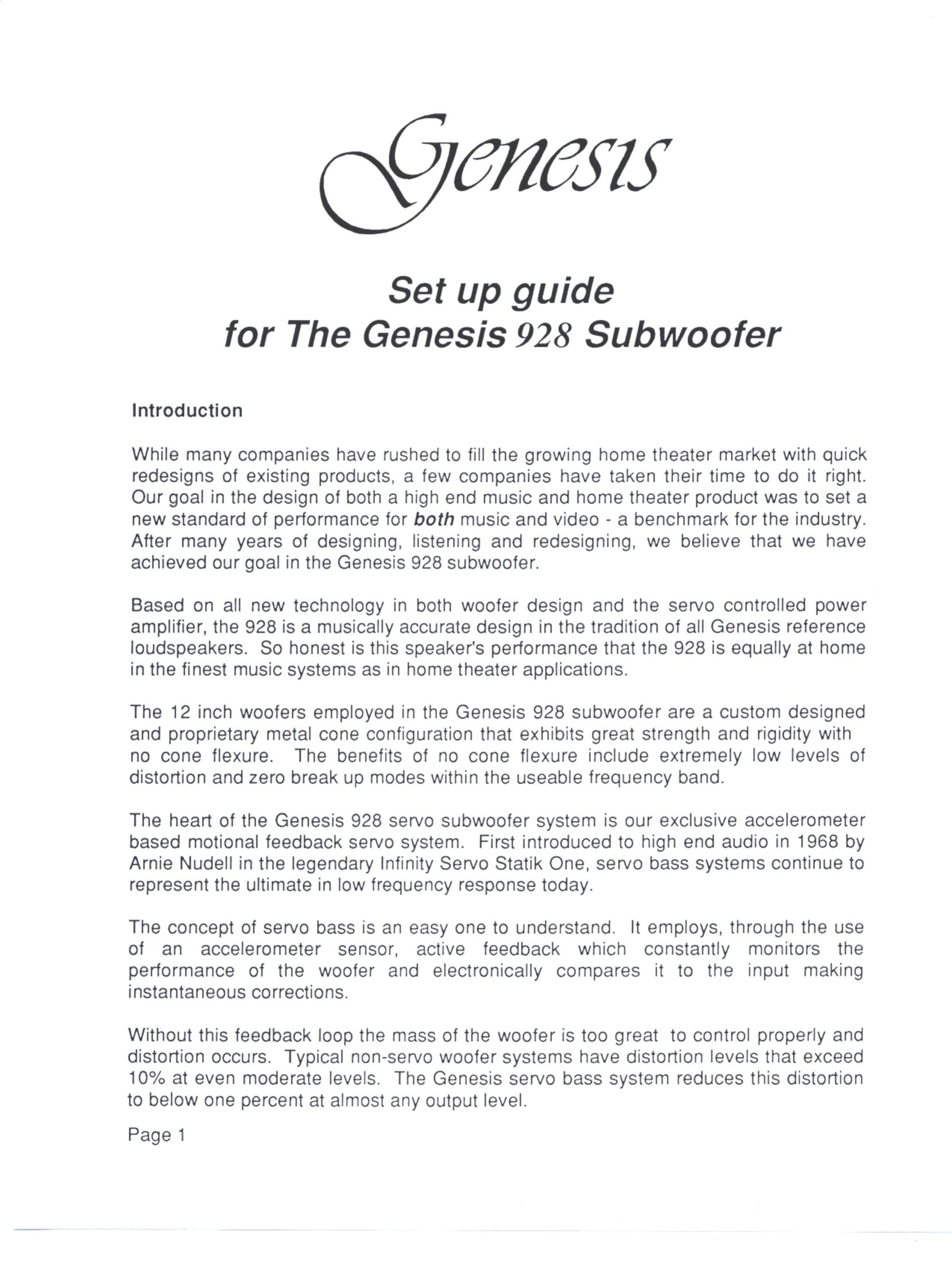 Genesis Advanced Technologies 928 Speaker User Manual