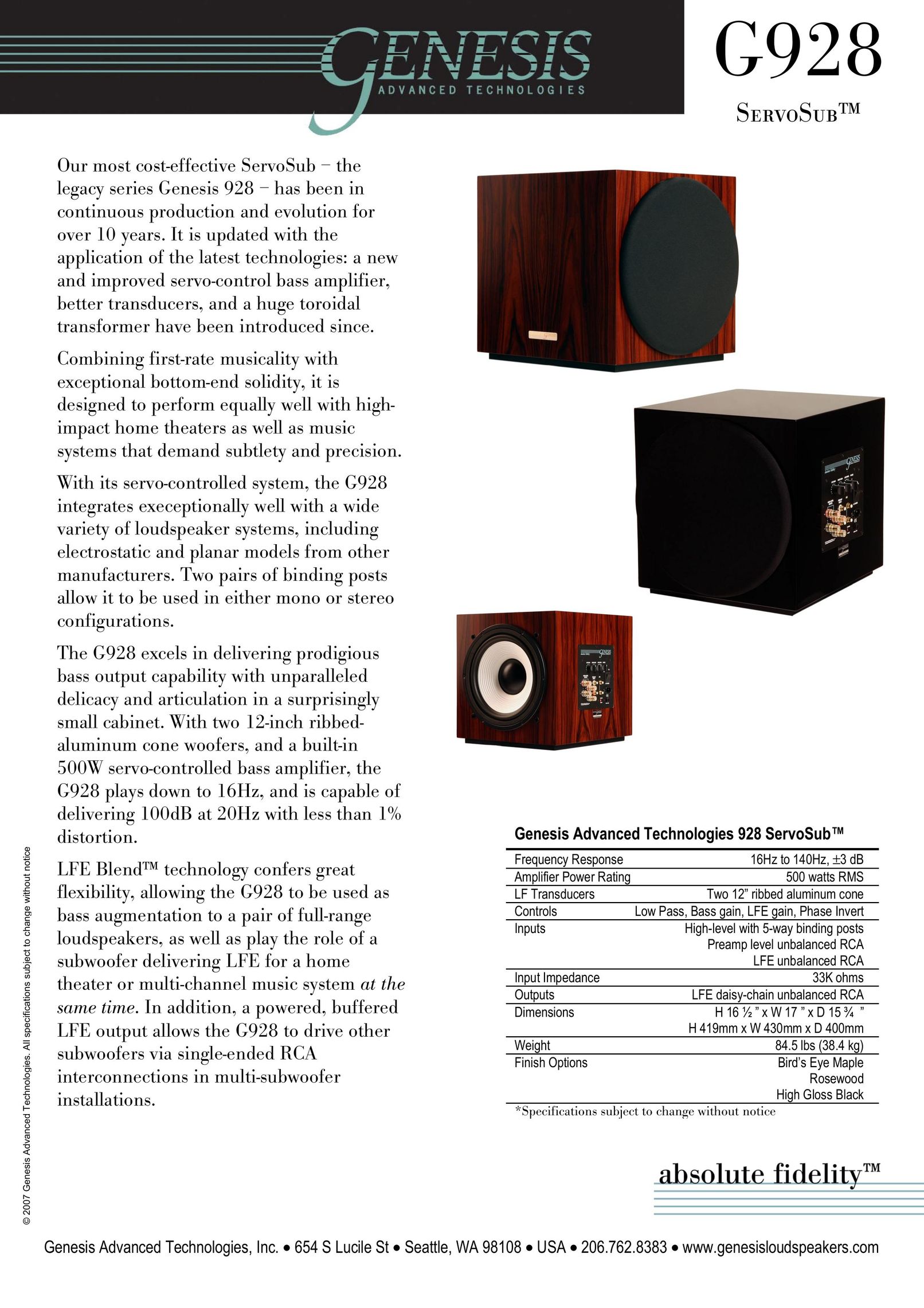 Genesis Advanced Technologies G 928 Speaker User Manual