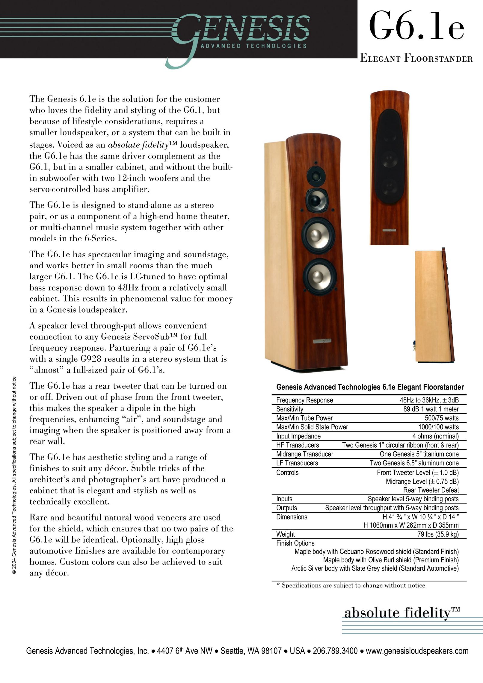 Genesis Advanced Technologies G6.1e Speaker User Manual